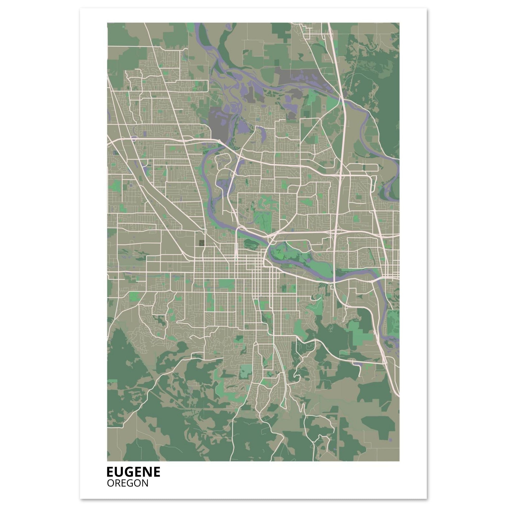 Eugene Oregon City Map Poster | Custom Map Art Print - Ink And Atlas