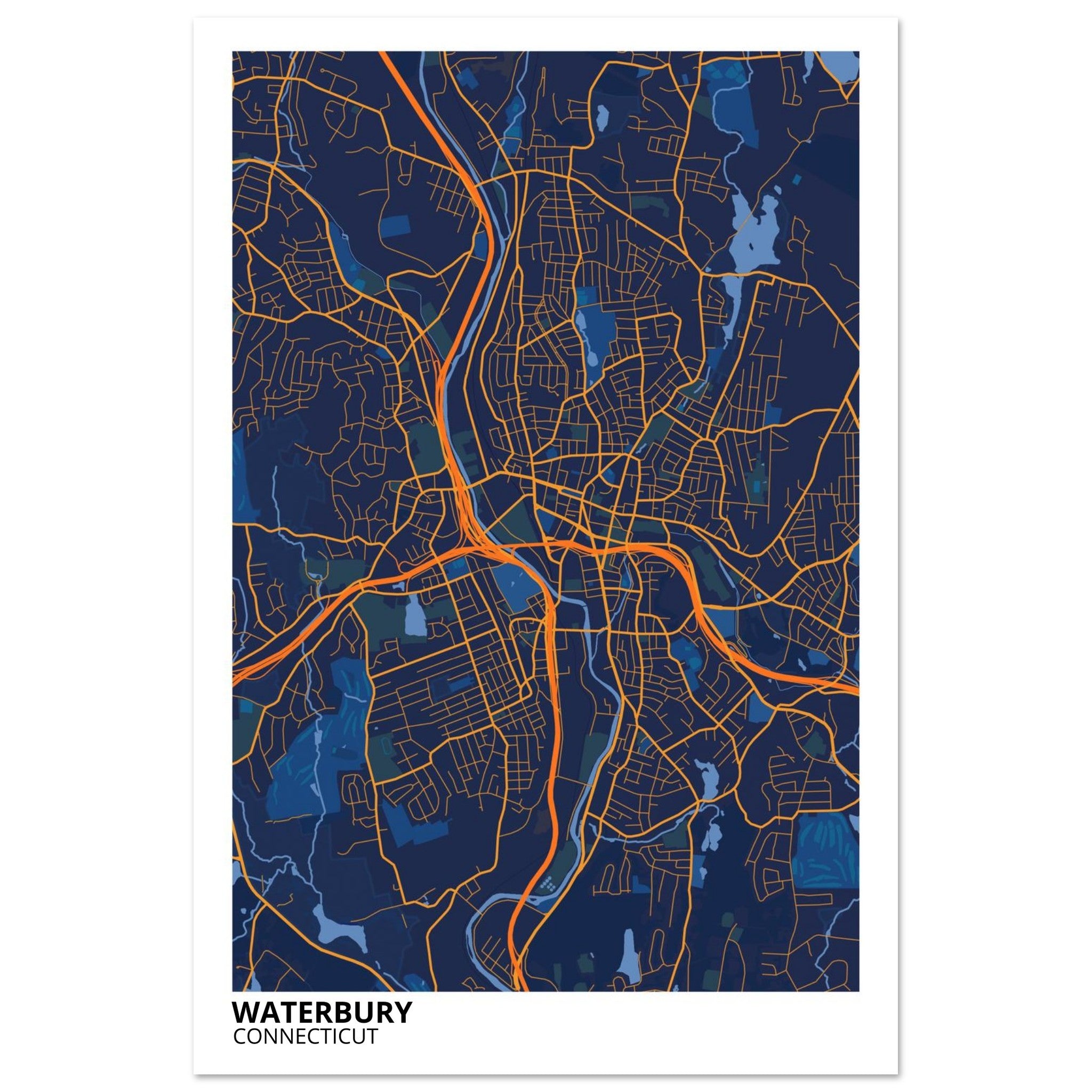 Waterbury Connecticut City Map Poster | Custom Map Art Print - Ink And Atlas