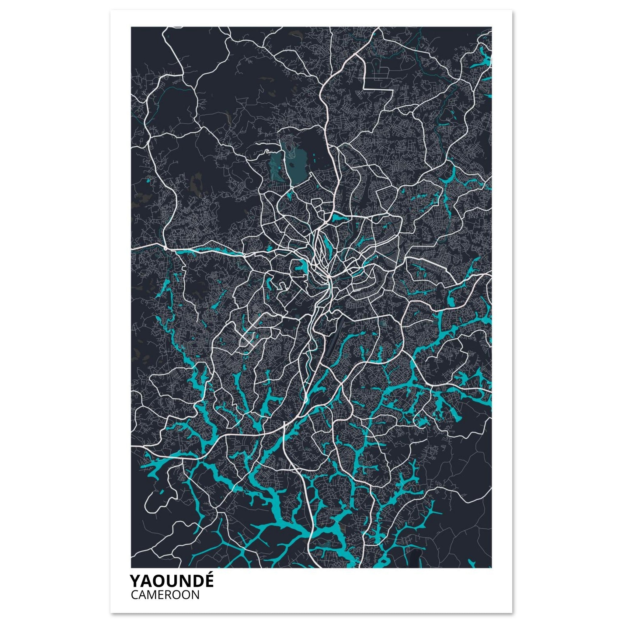 Yaounde Cameroon City Map Poster | Custom Map Art Print - Ink And Atlas