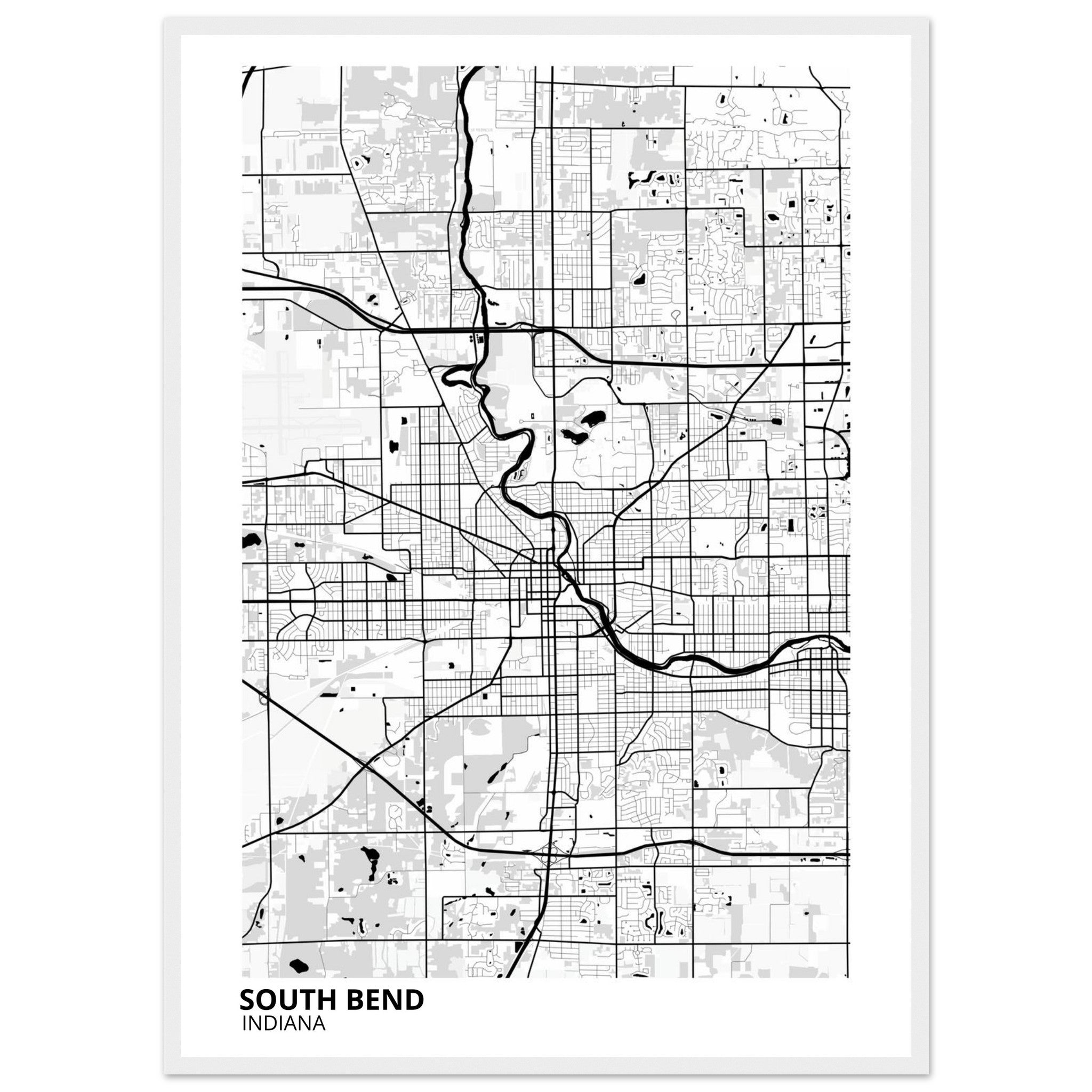 South Bend Indiana City Map Poster | Custom Map Art Print - Ink And Atlas