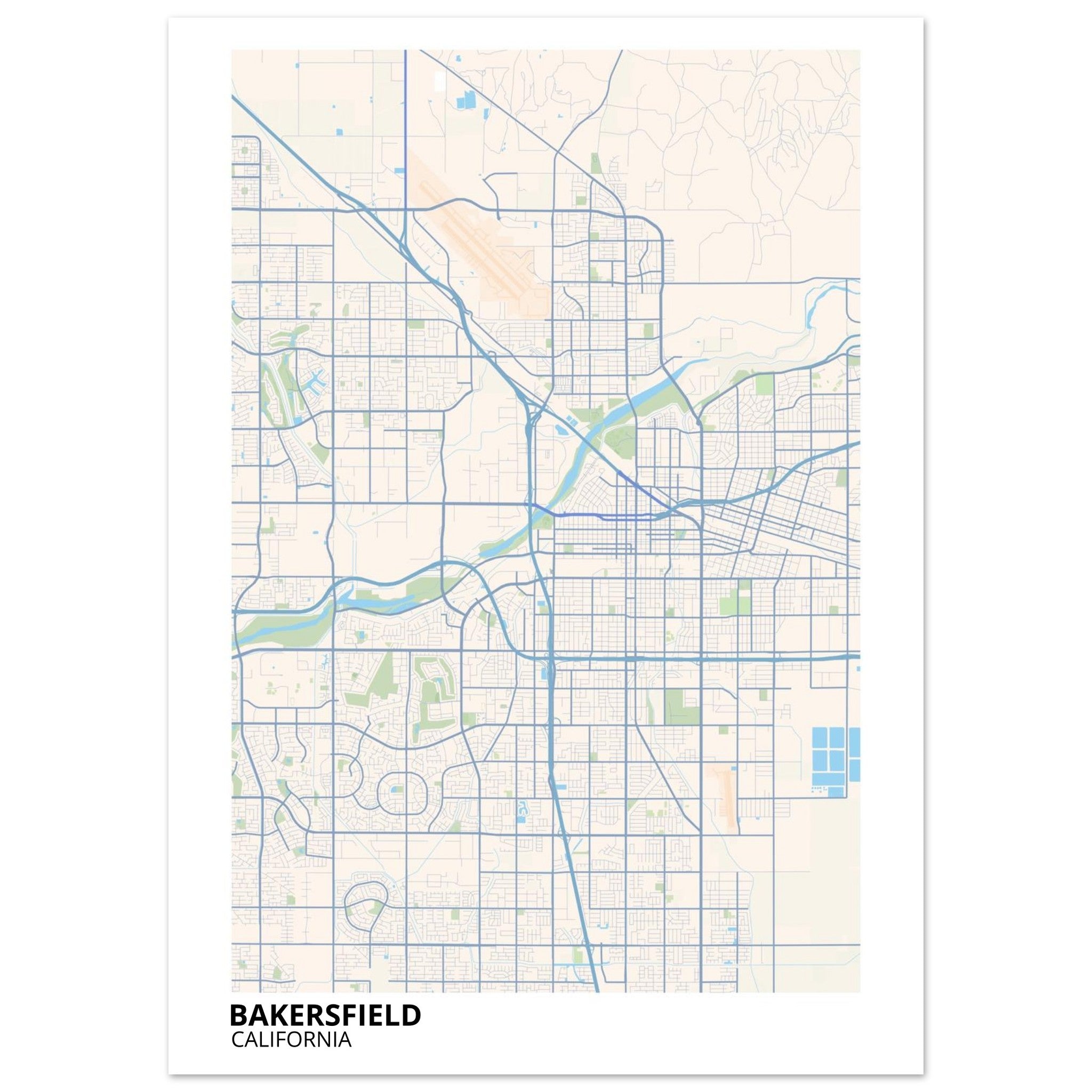 bakersfield map poster print