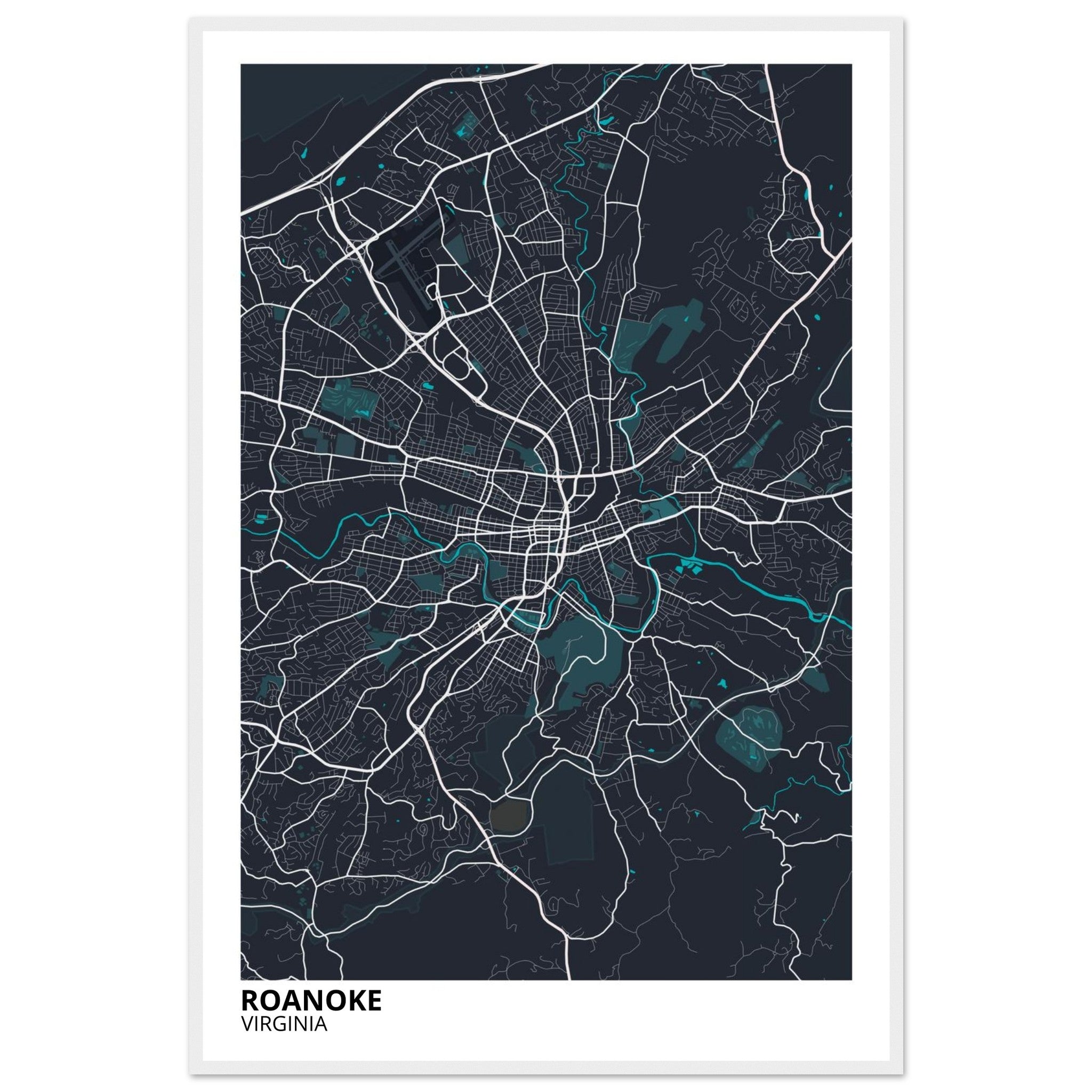 Roanoke Virginia City Map Poster | Custom Map Art Print - Ink And Atlas