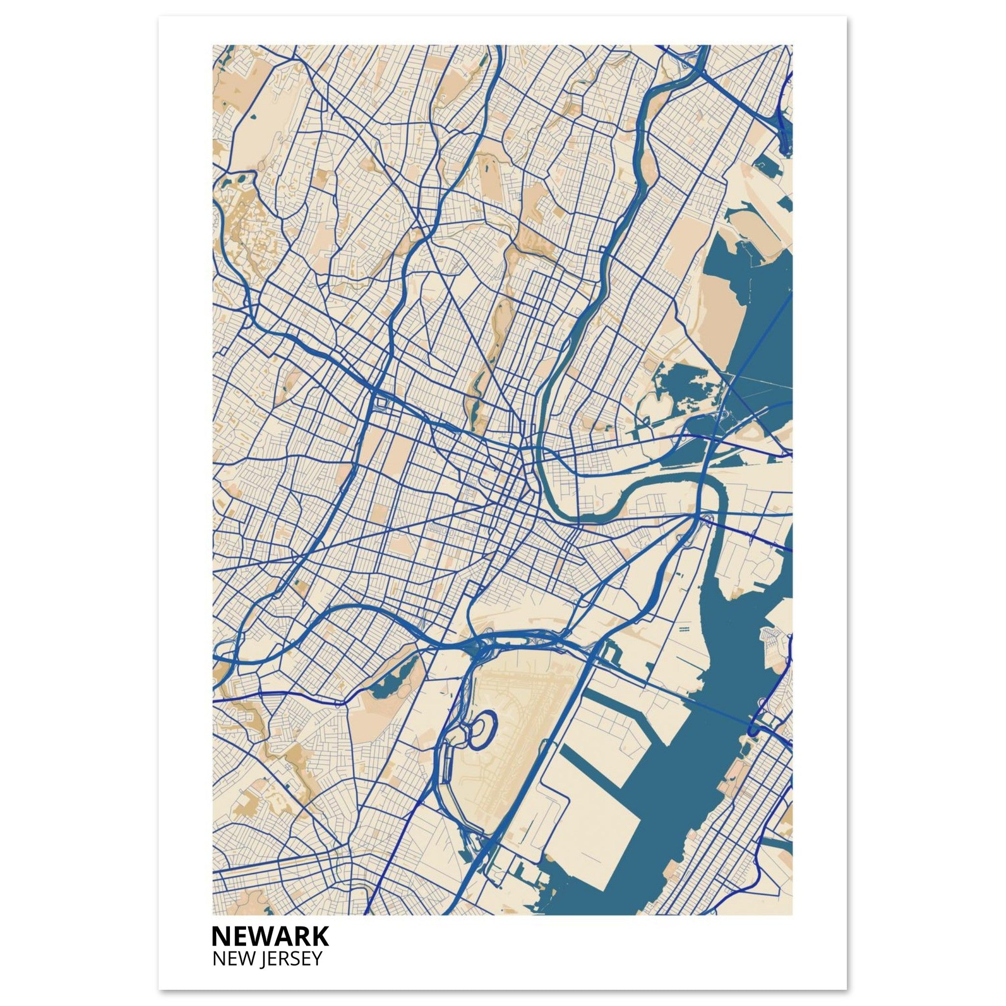Newark New Jersey City Map Poster | Custom Map Art Print - Ink And Atlas
