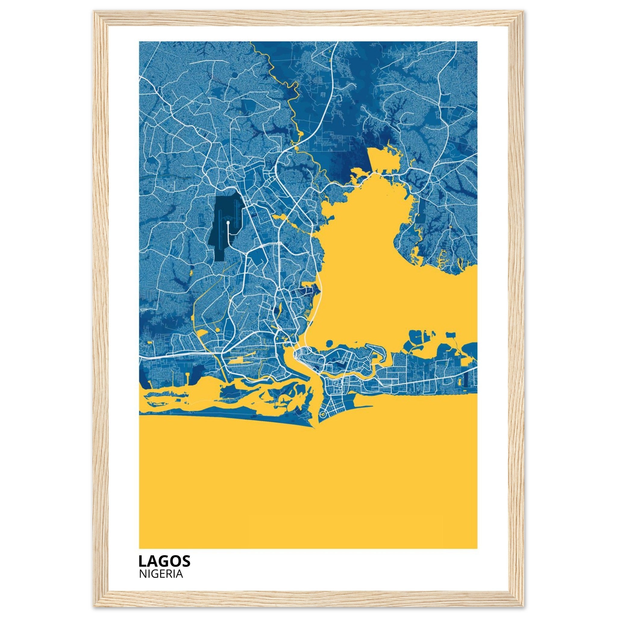 lagos nigeria map poster print