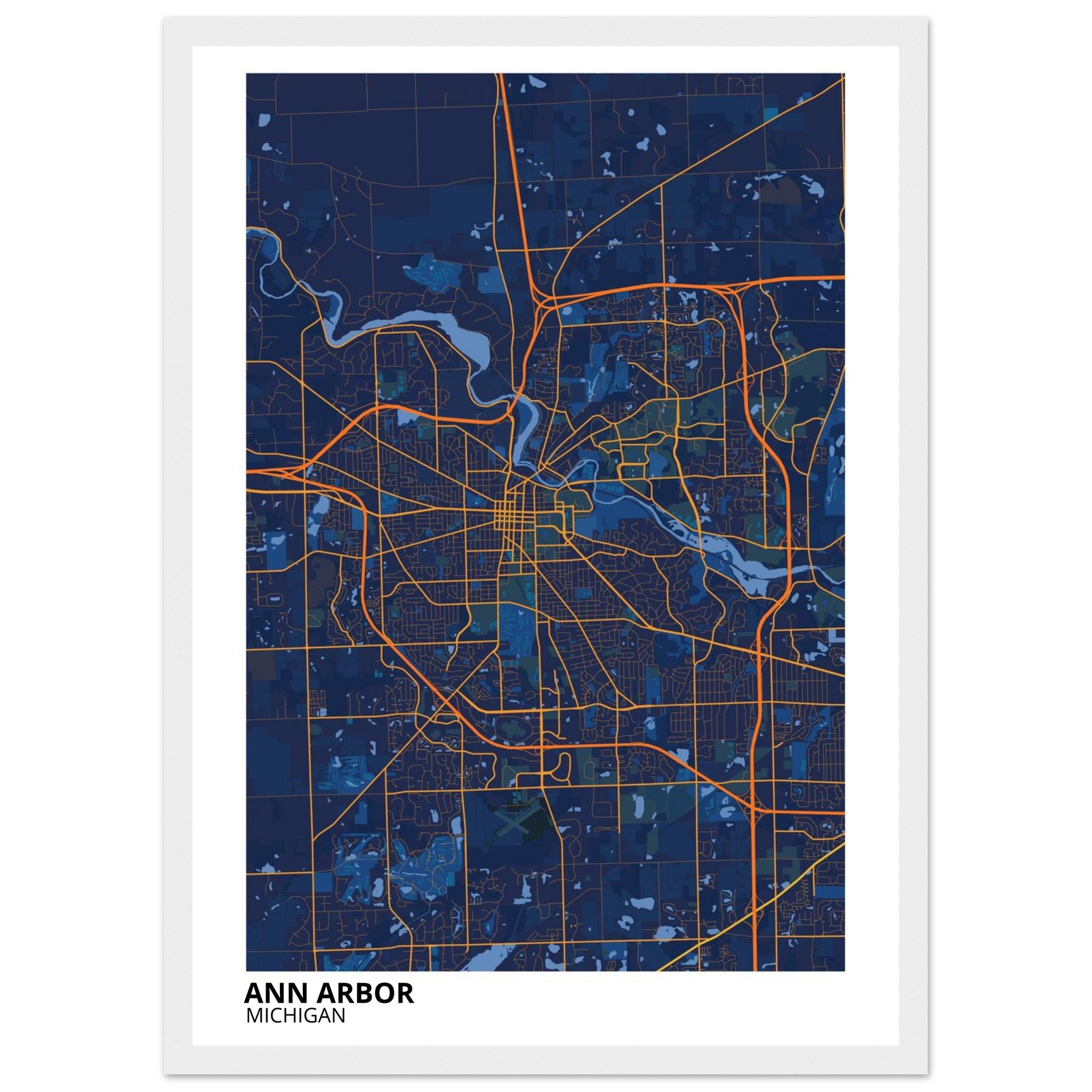 Ann Arbor Michigan City Map Poster | Custom Map Art Print - Ink And Atlas
