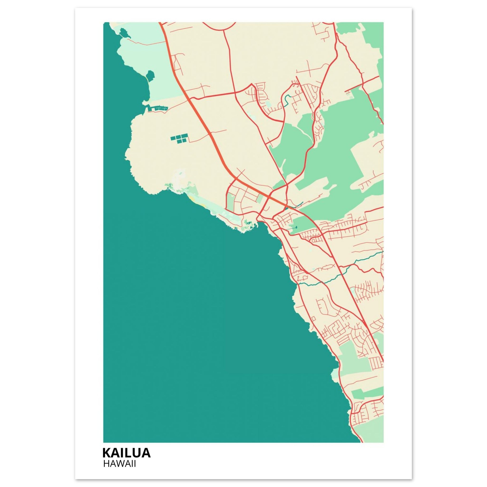 Kailua Hawaii City Map Poster | Custom Map Art Print - Ink And Atlas