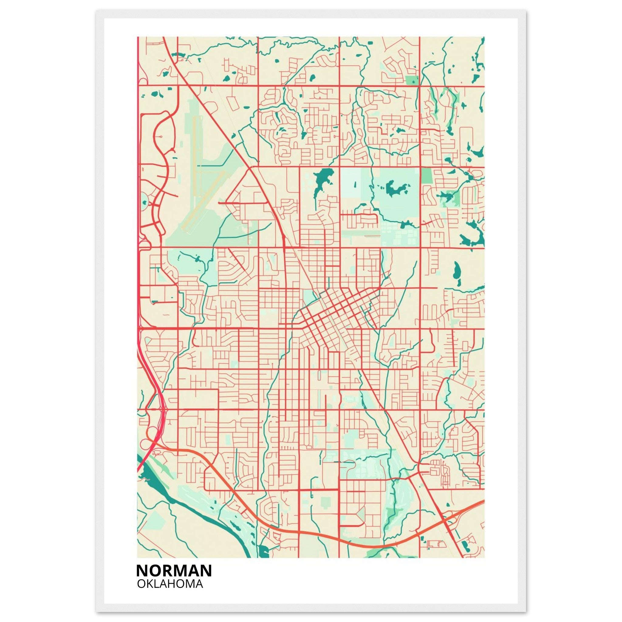 Norman Oklahoma City Map Poster | Custom Map Art Print - Ink And Atlas
