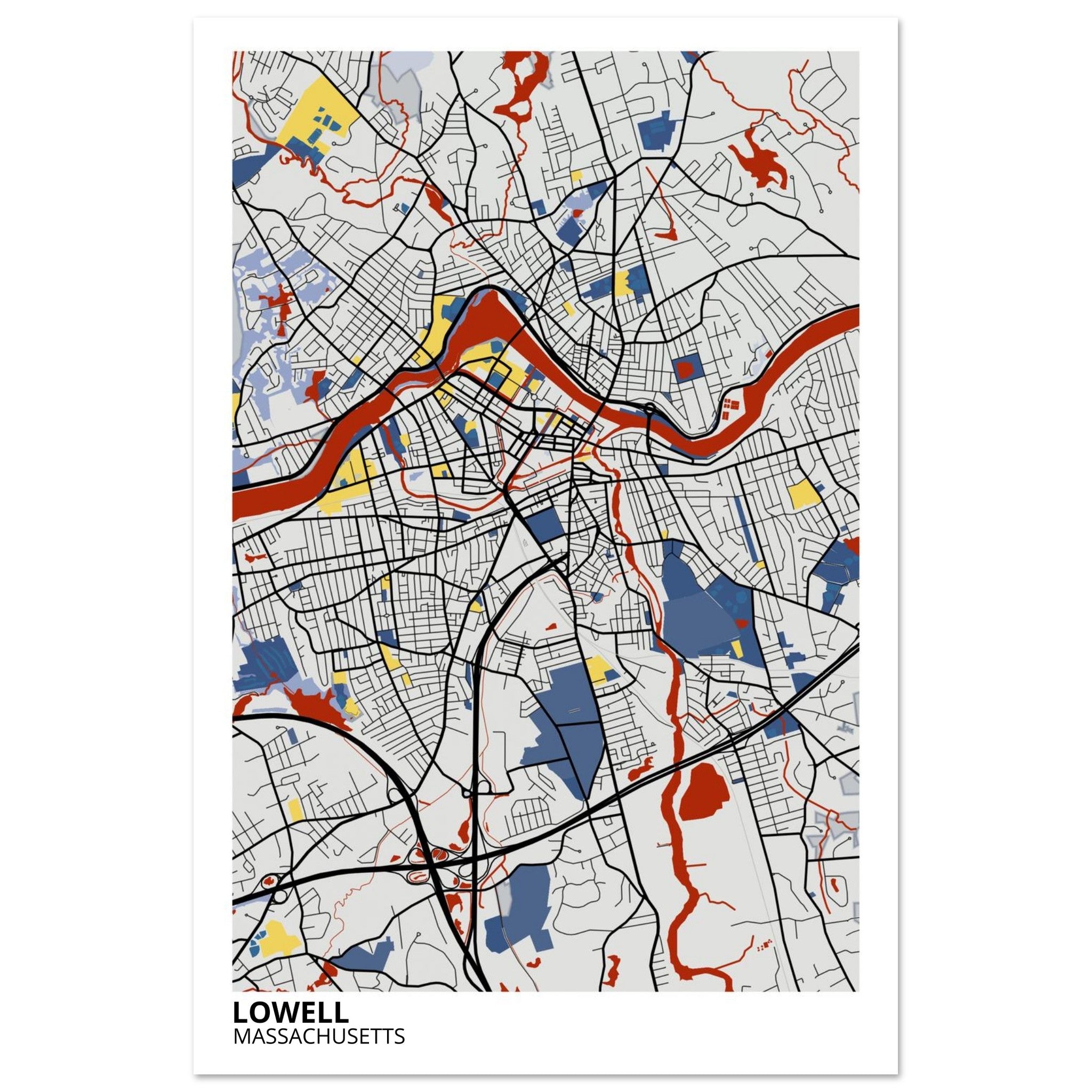 Lowell Massachusetts City Map Poster | Custom Map Art Print - Ink And Atlas