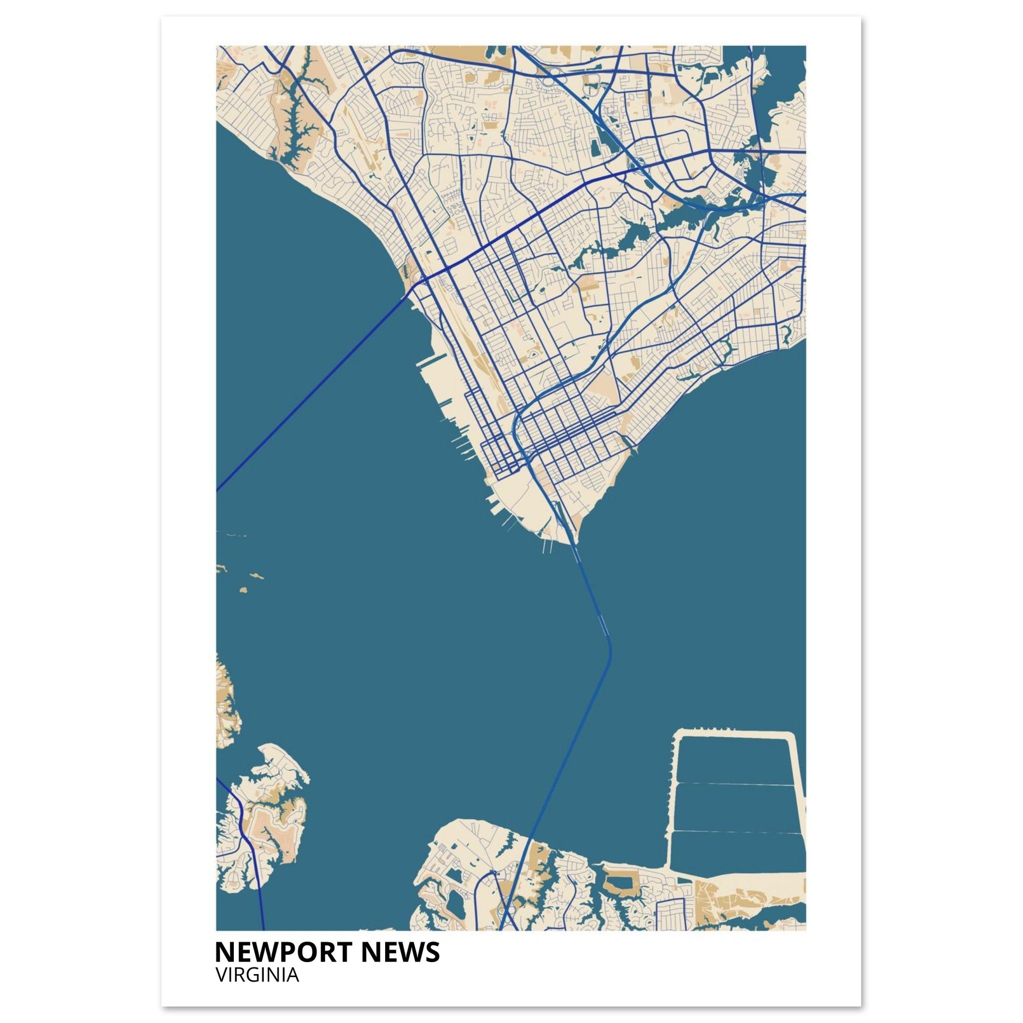 Newport News Virginia City Map Poster | Custom Map Art Print - Ink And Atlas