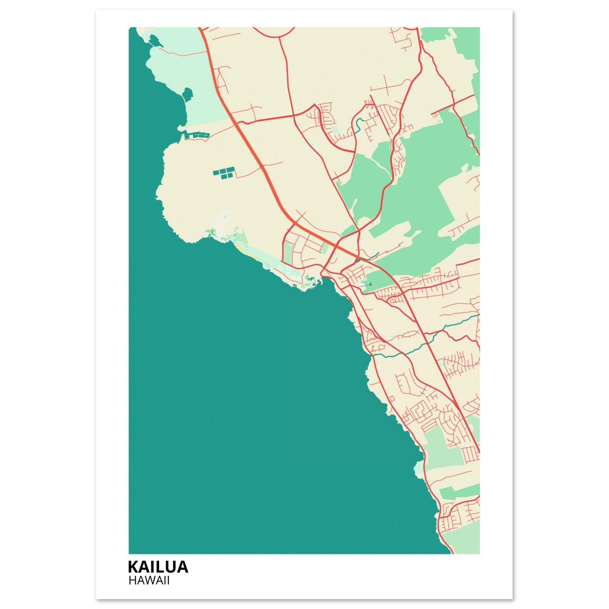 Kailua Hawaii City Map Poster | Custom Map Art Print - Ink And Atlas