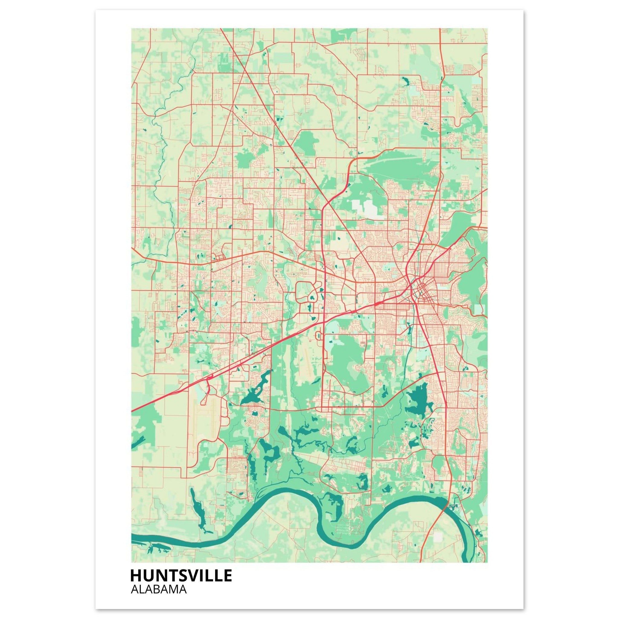Huntsville Alabama City Map Poster | Custom Map Art Print - Ink And Atlas