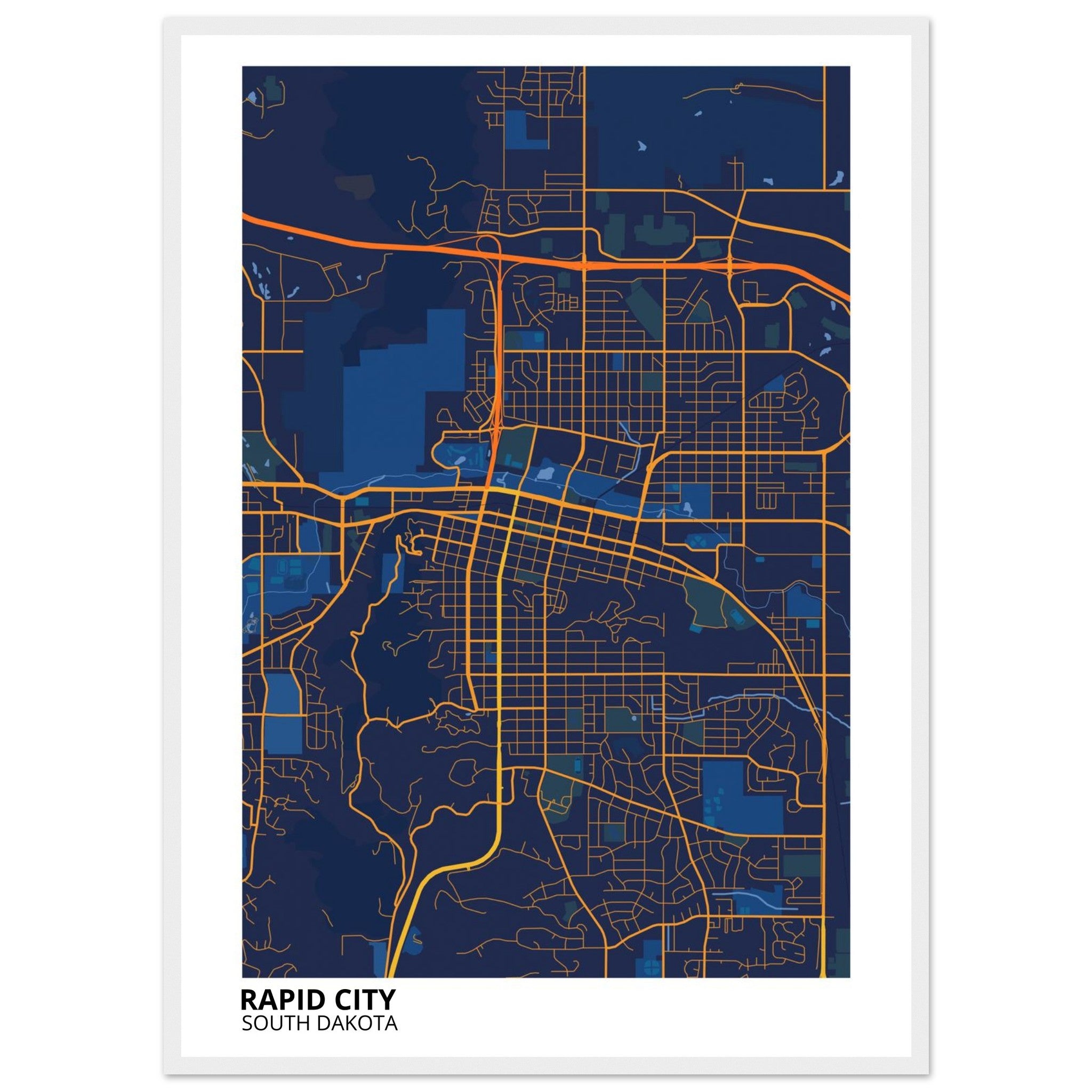 rapid city south dakota map poster print