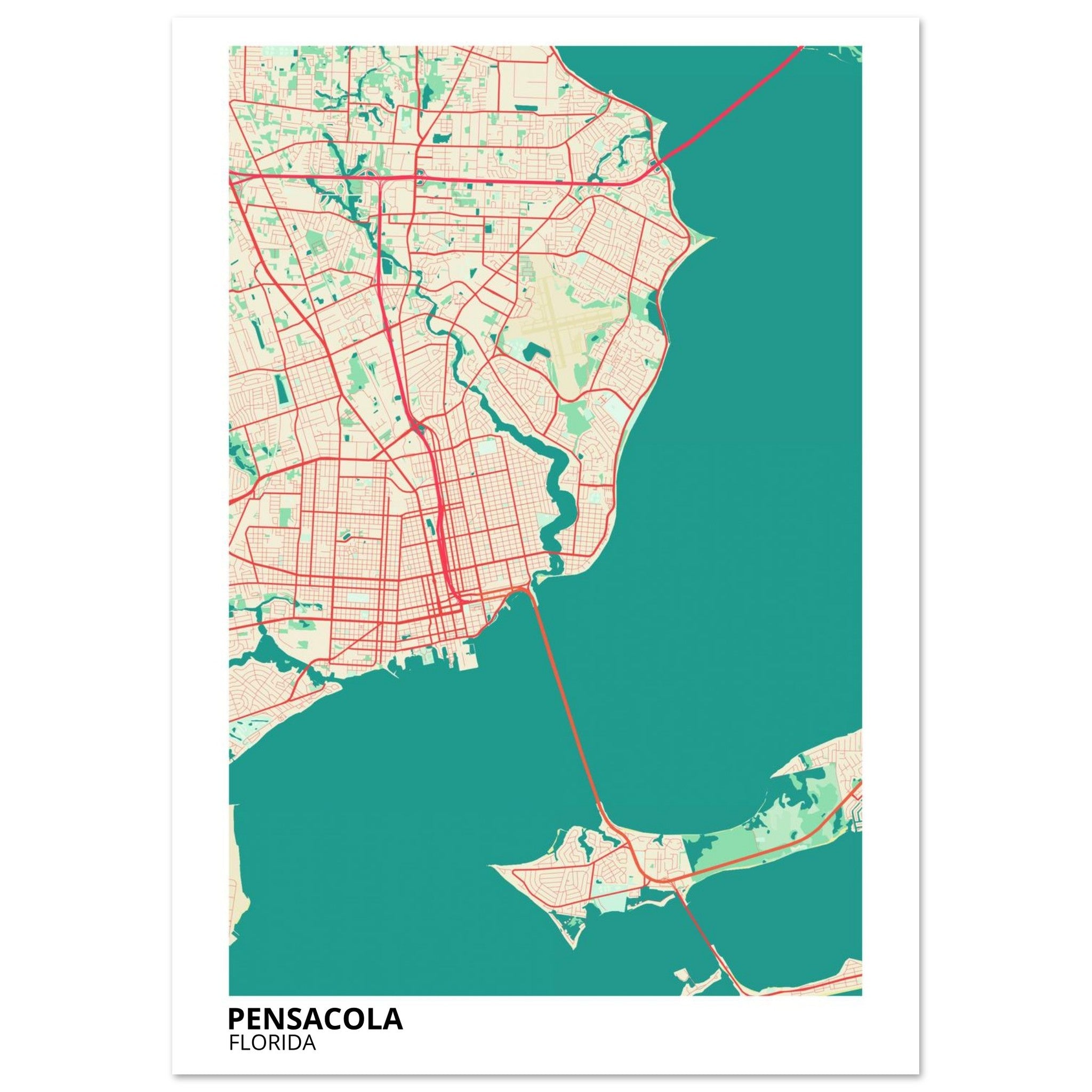 Pensacola Florida City Map Poster | Custom Map Art Print - Ink And Atlas