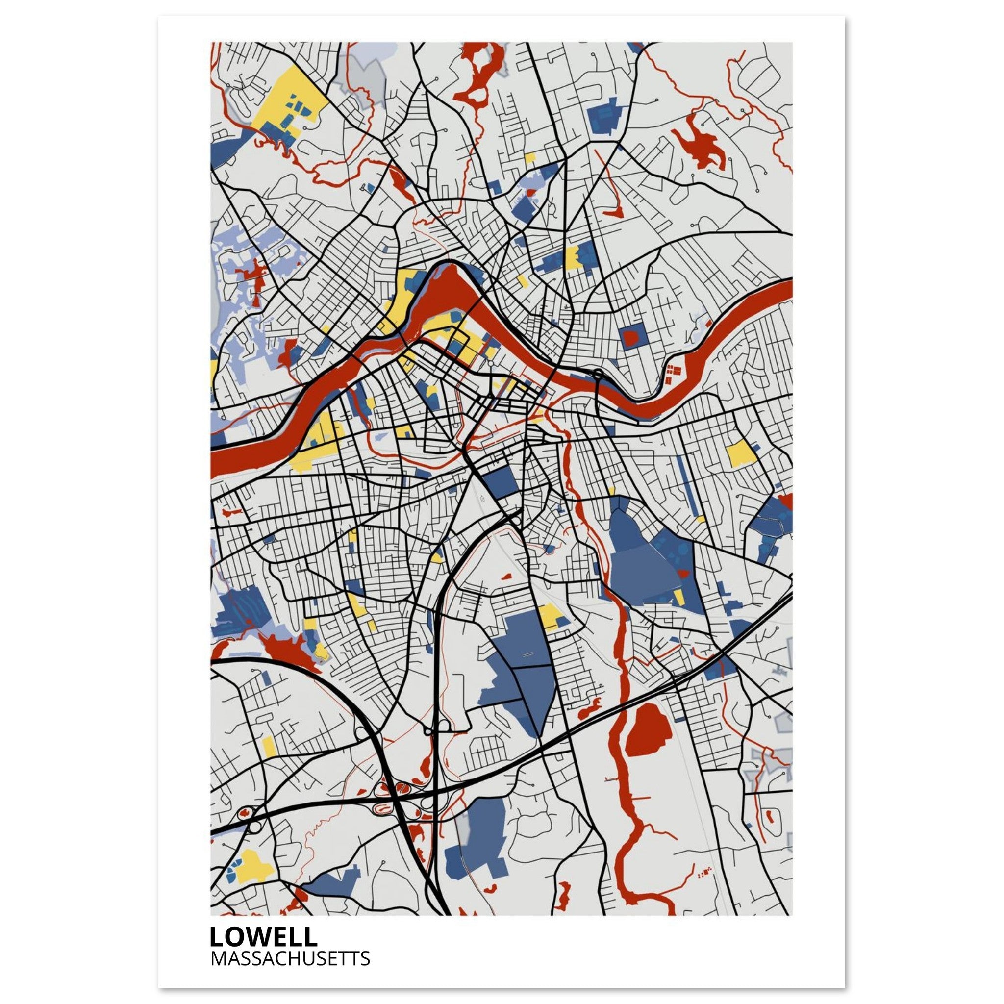 Lowell Massachusetts City Map Poster | Custom Map Art Print - Ink And Atlas