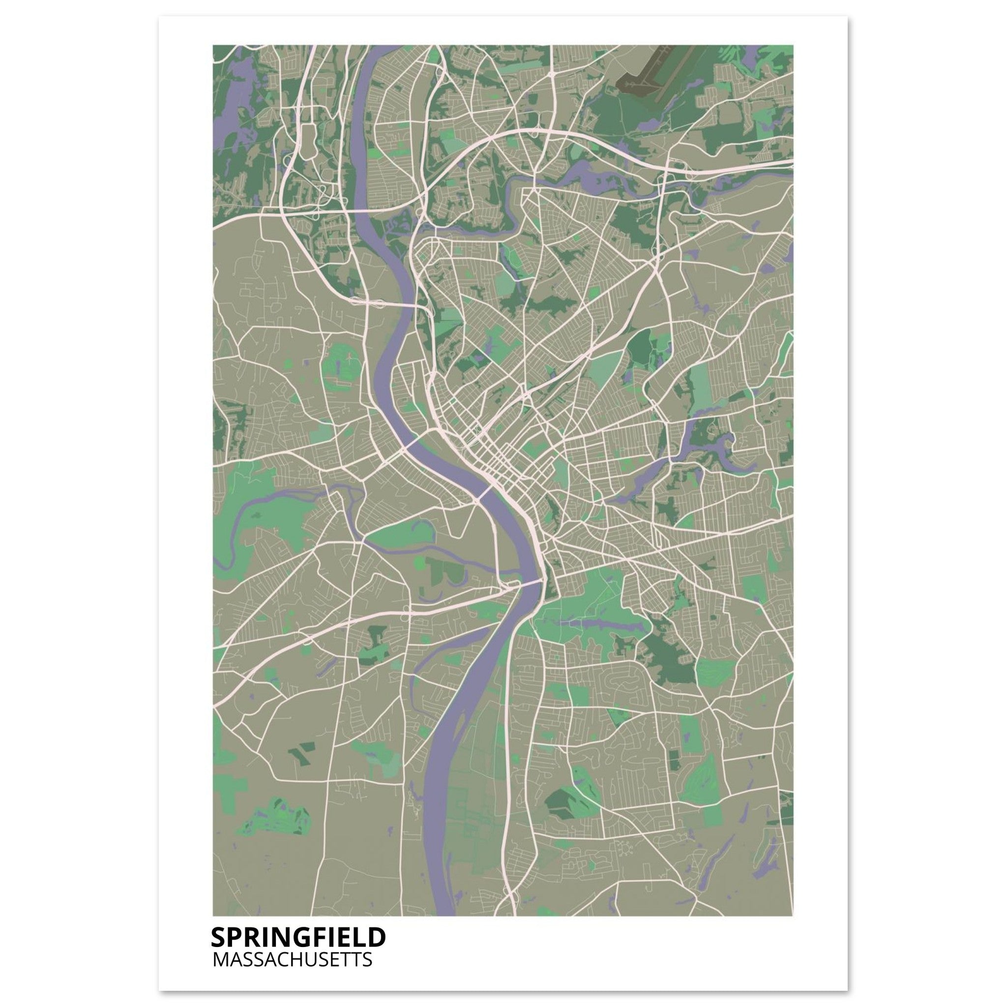 Springfield Massachusetts City Map Poster | Custom Map Art Print - Ink And Atlas