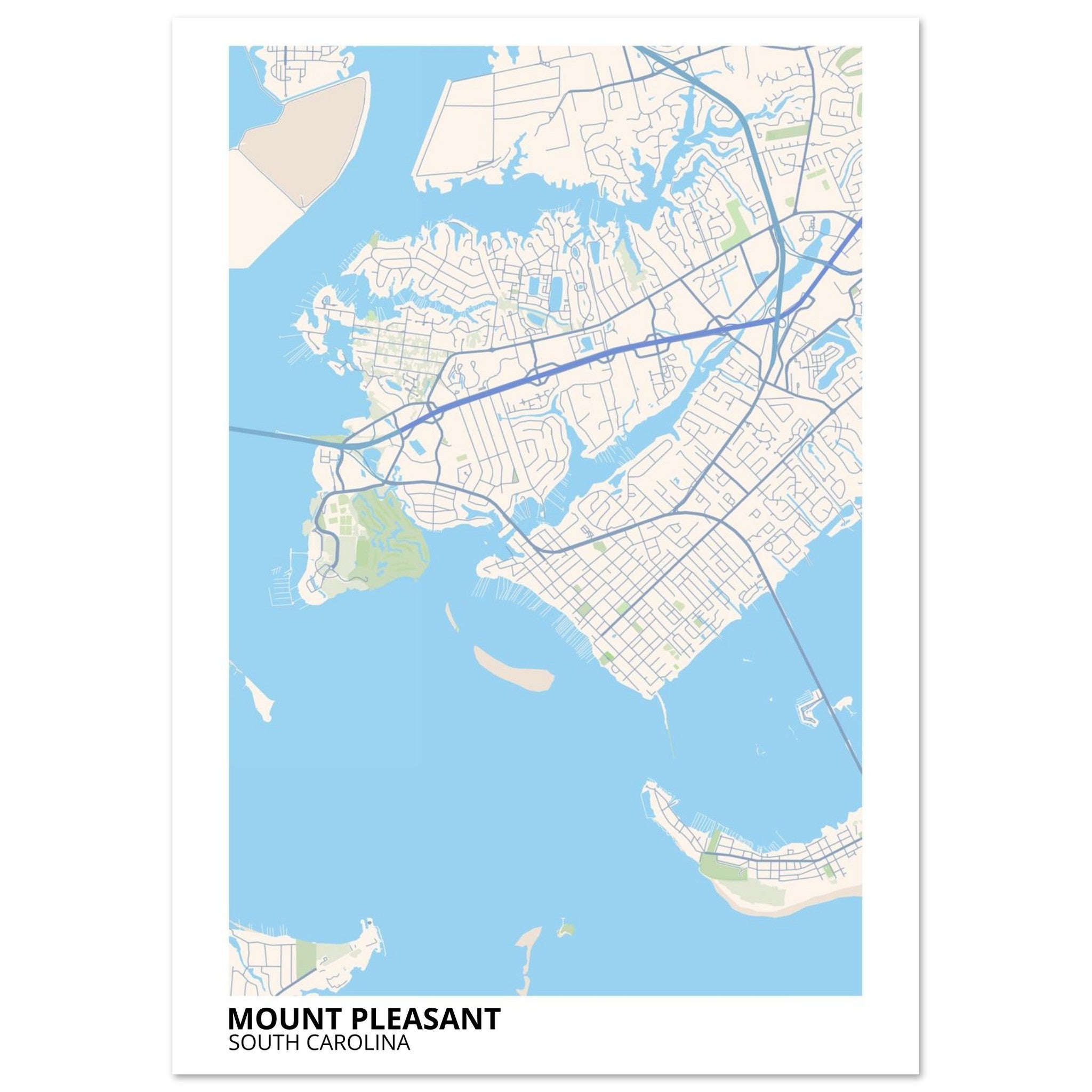 Mount Pleasant South Carolina City Map Poster | Custom Map Art Print - Ink And Atlas