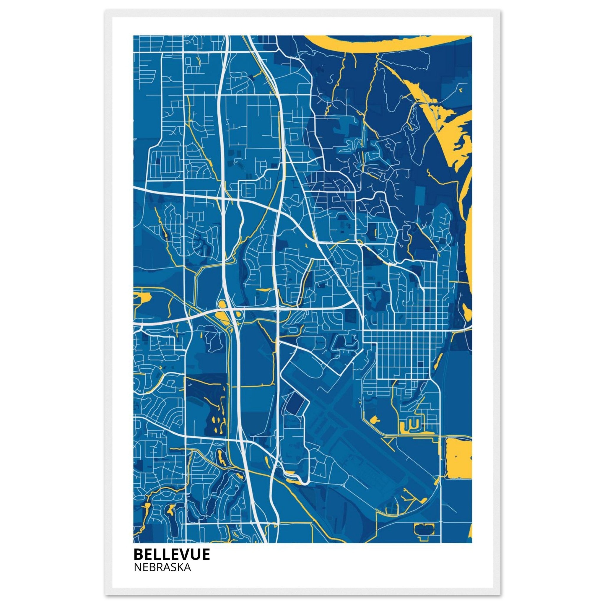Bellevue Nebraska City Map Poster | Custom Map Art Print - Ink And Atlas