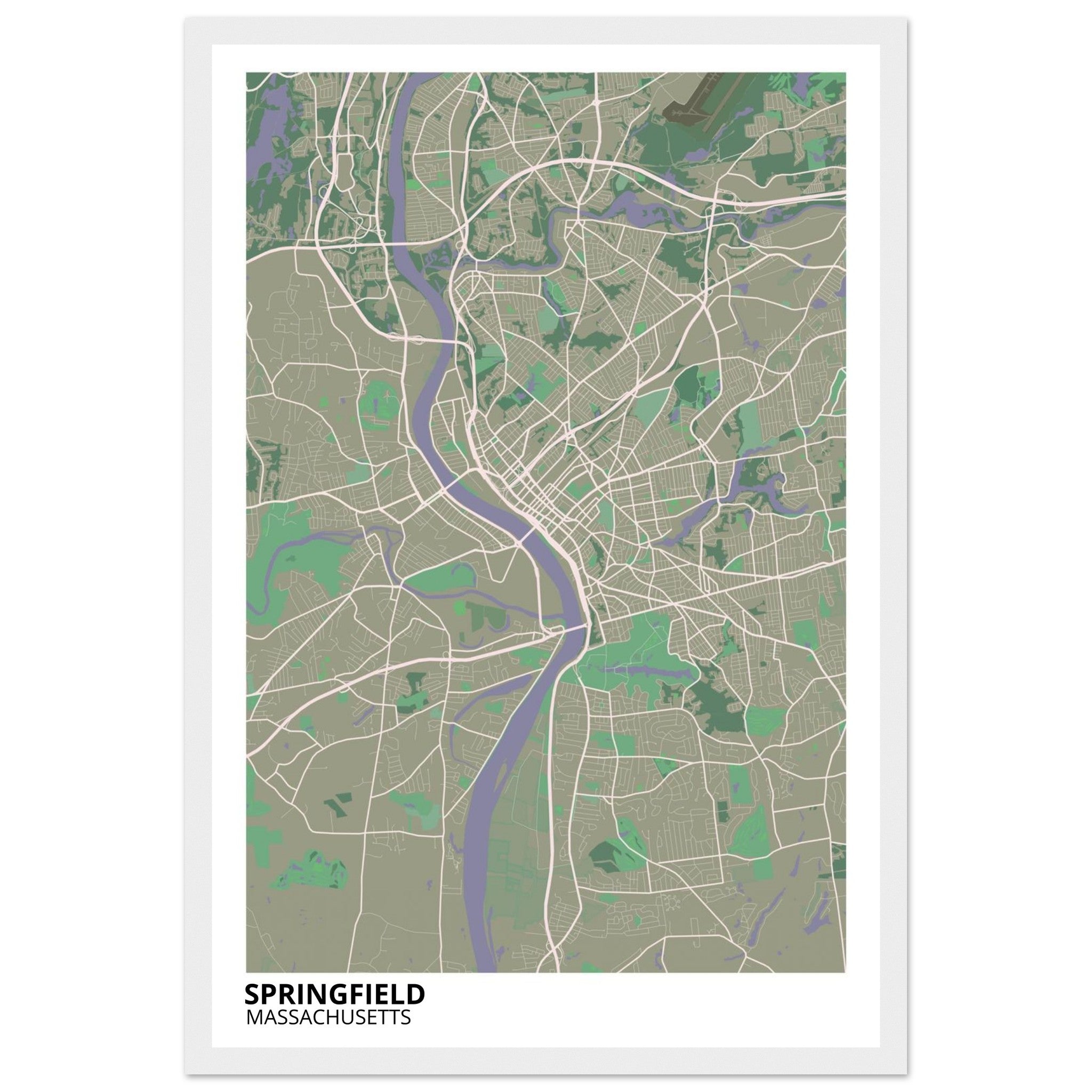 Springfield Massachusetts City Map Poster | Custom Map Art Print - Ink And Atlas