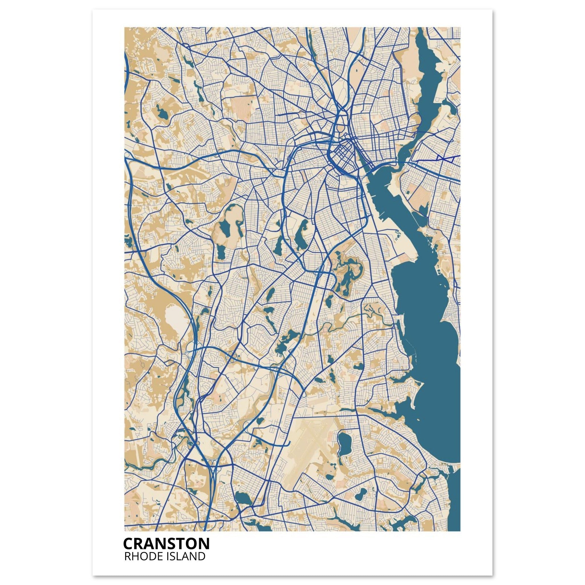 Cranston Rhode Island City Map Poster | Custom Map Art Print - Ink And Atlas