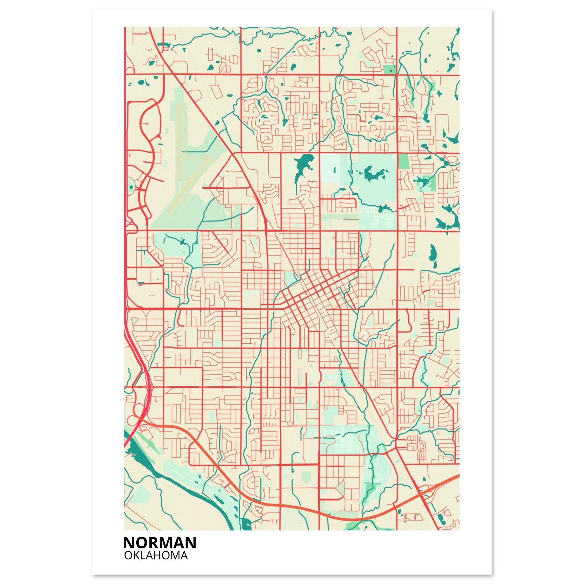 Norman Oklahoma City Map Poster | Custom Map Art Print - Ink And Atlas