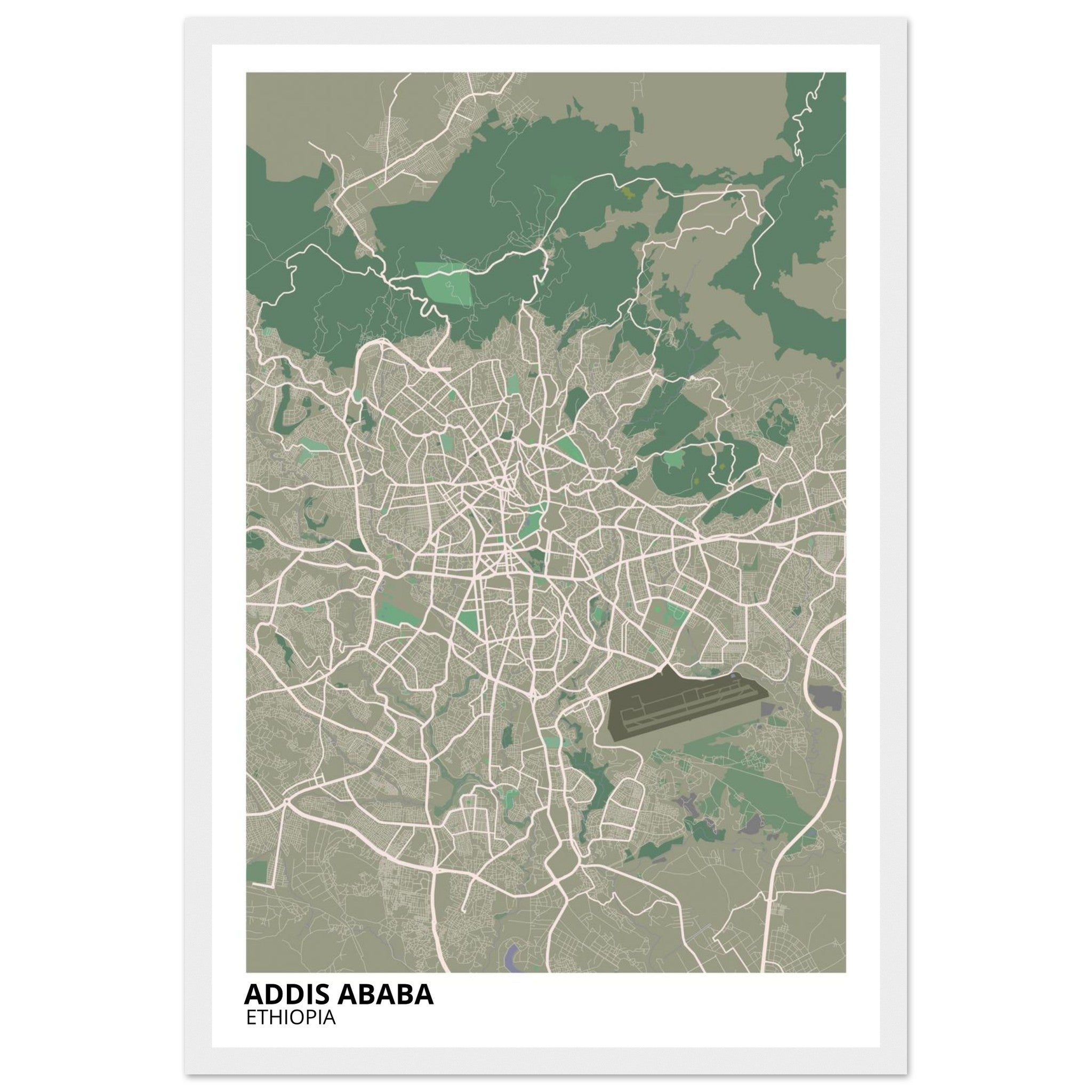 Addis Ababa Ethiopia City Map Poster | Custom Map Art Print - Ink And Atlas