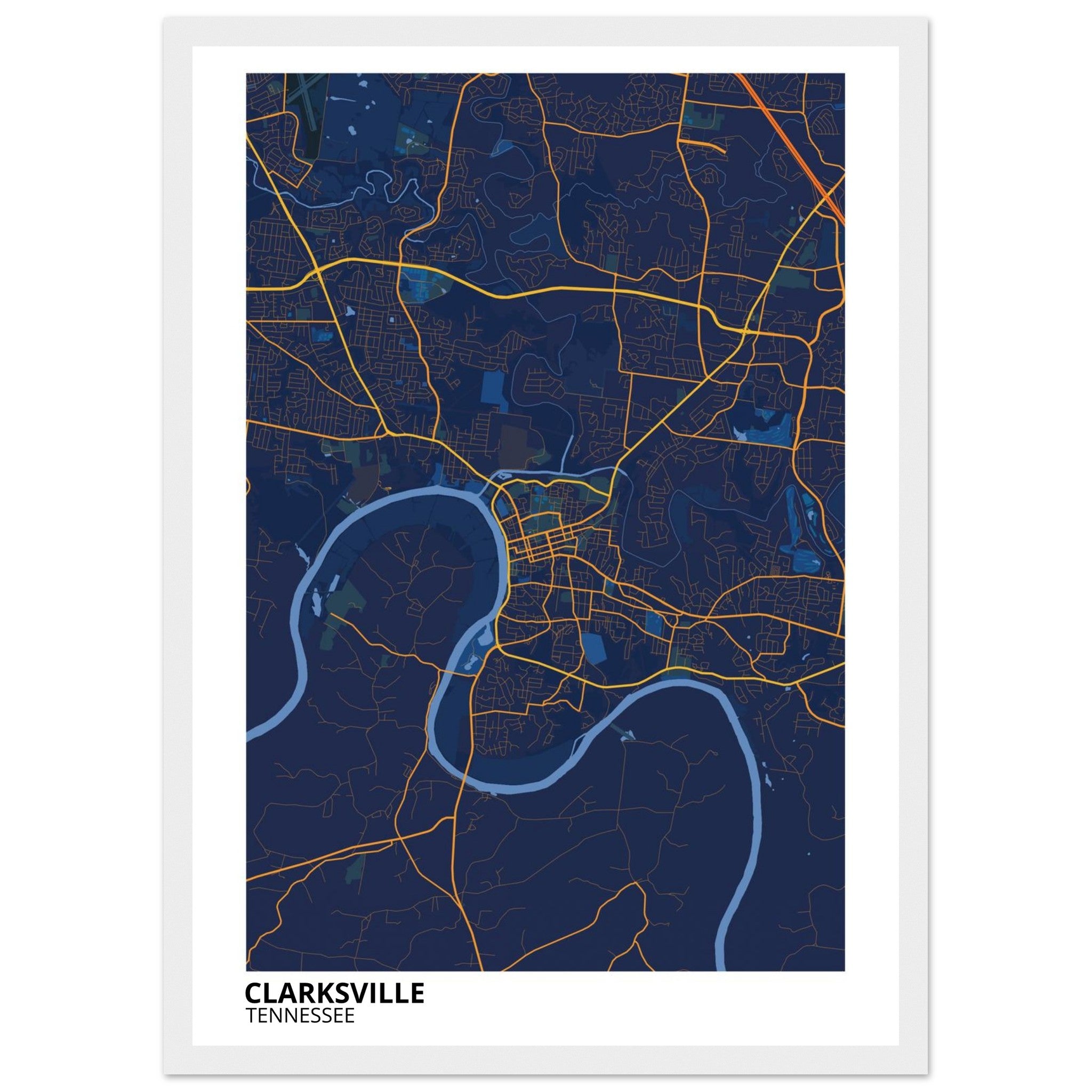 Clarksville Tennessee City Map Poster | Custom Map Art Print - Ink And Atlas