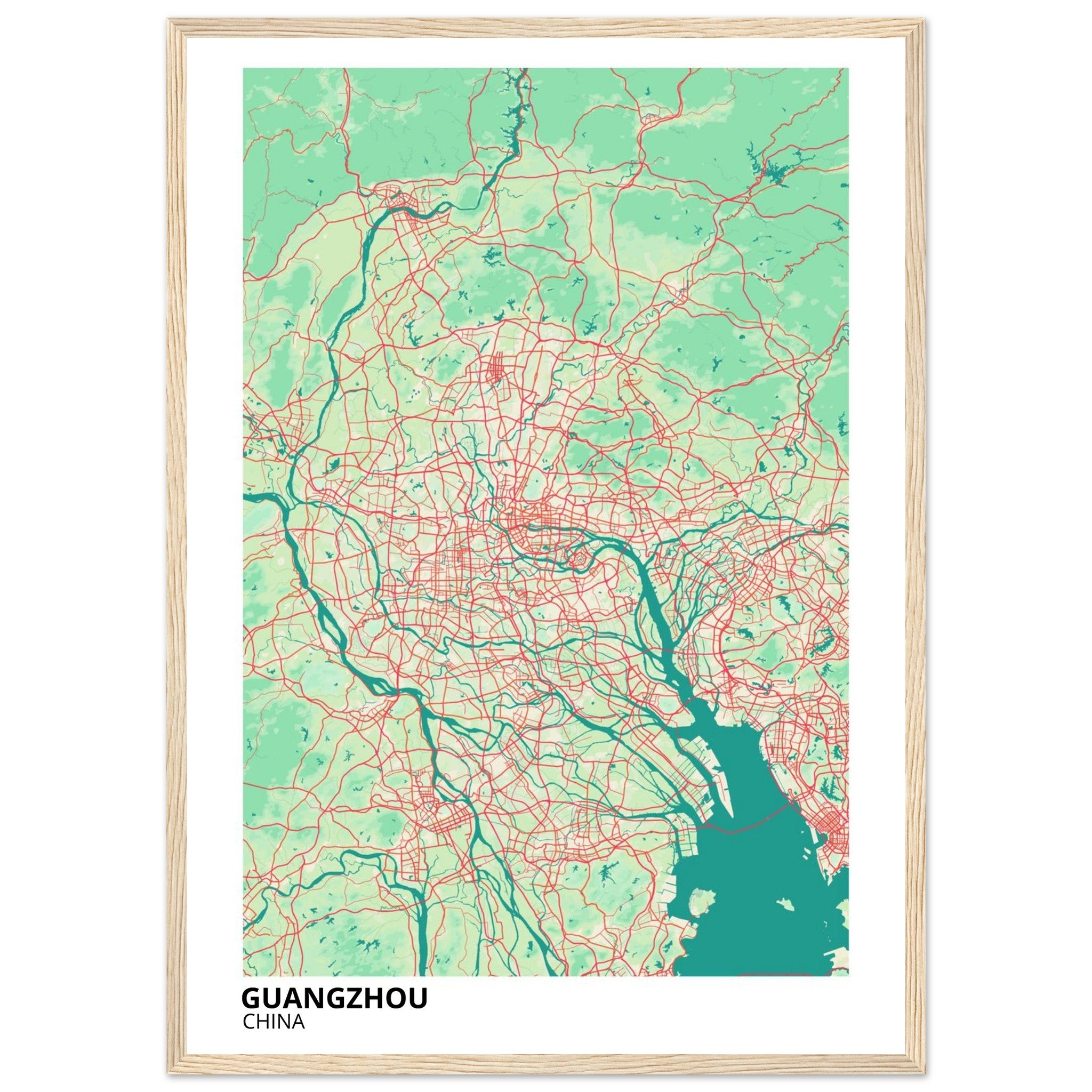 guangzhou china map poster print