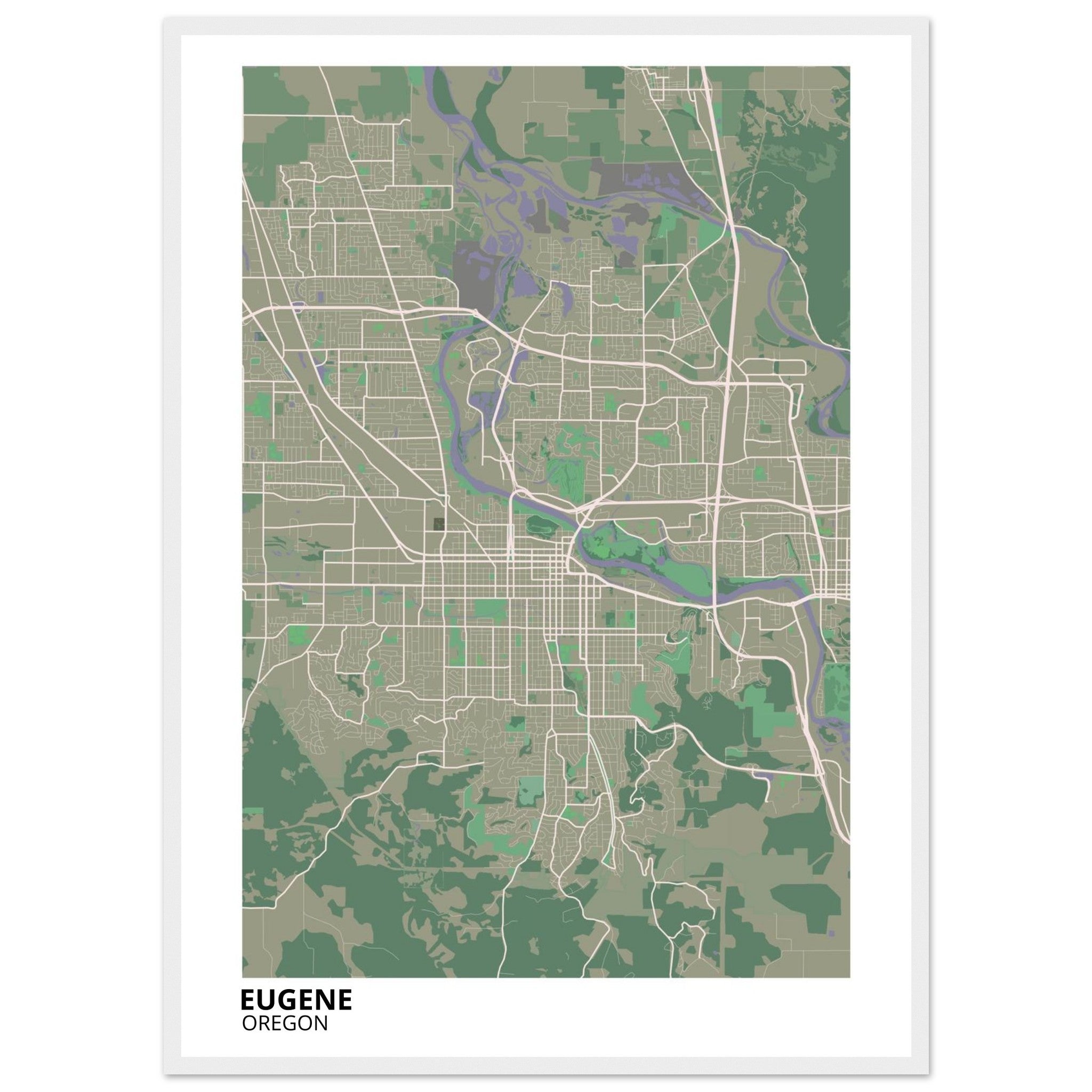 Eugene Oregon City Map Poster | Custom Map Art Print - Ink And Atlas