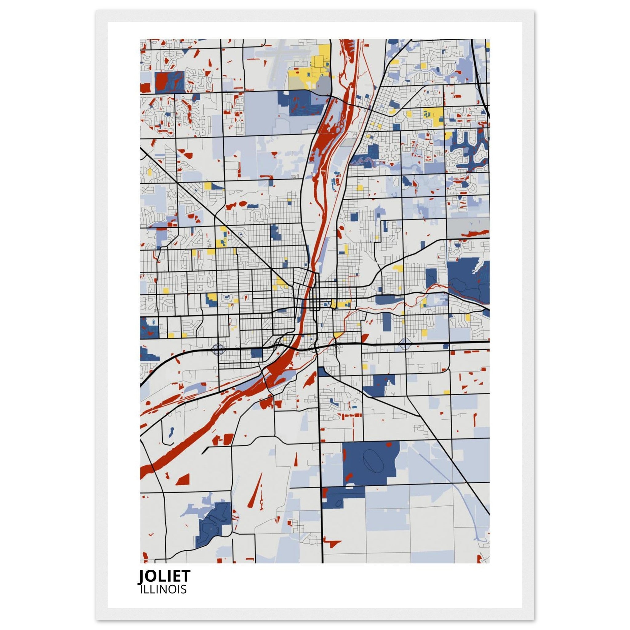 Joliet Illinois City Map Poster | Custom Map Art Print - Ink And Atlas