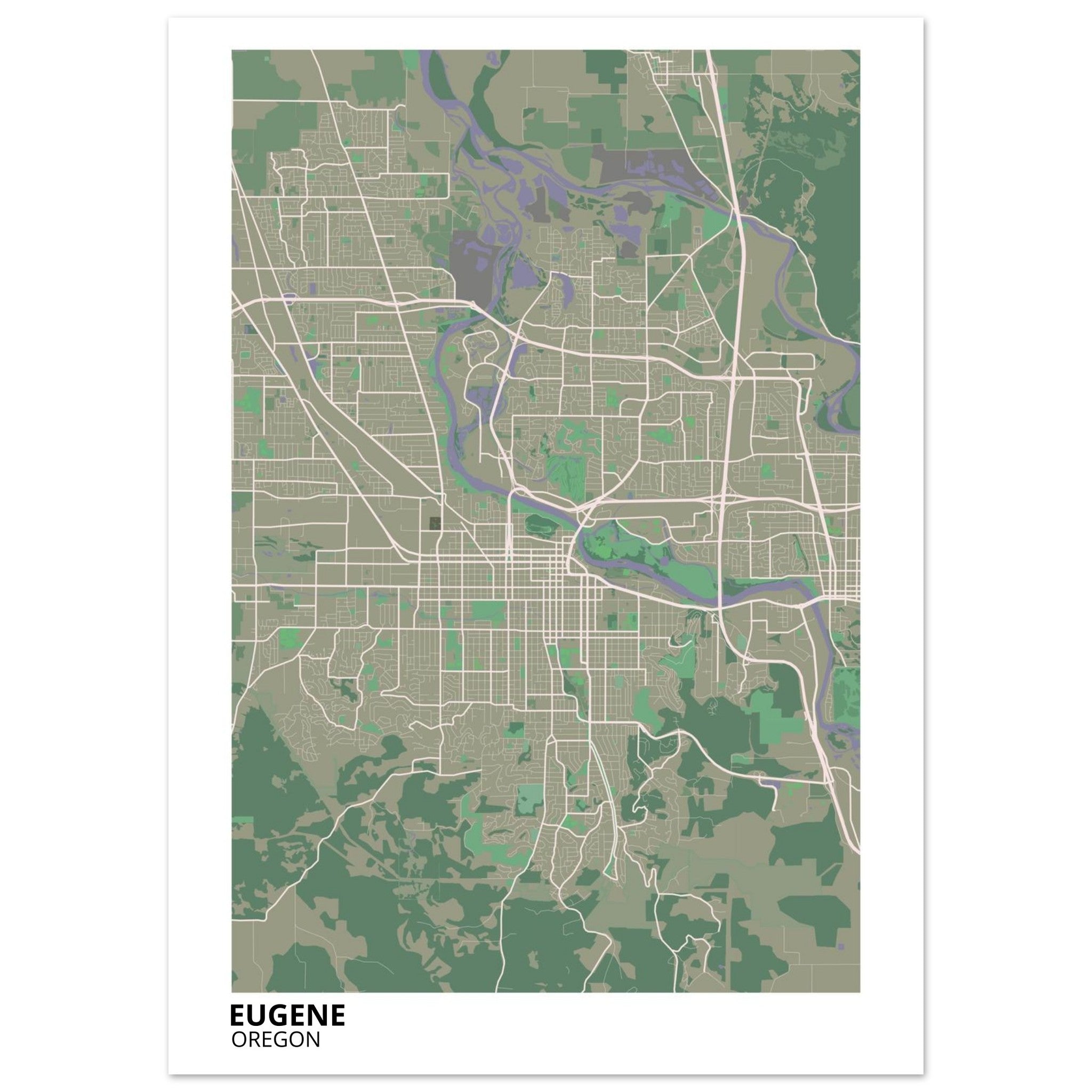 Eugene Oregon City Map Poster | Custom Map Art Print - Ink And Atlas