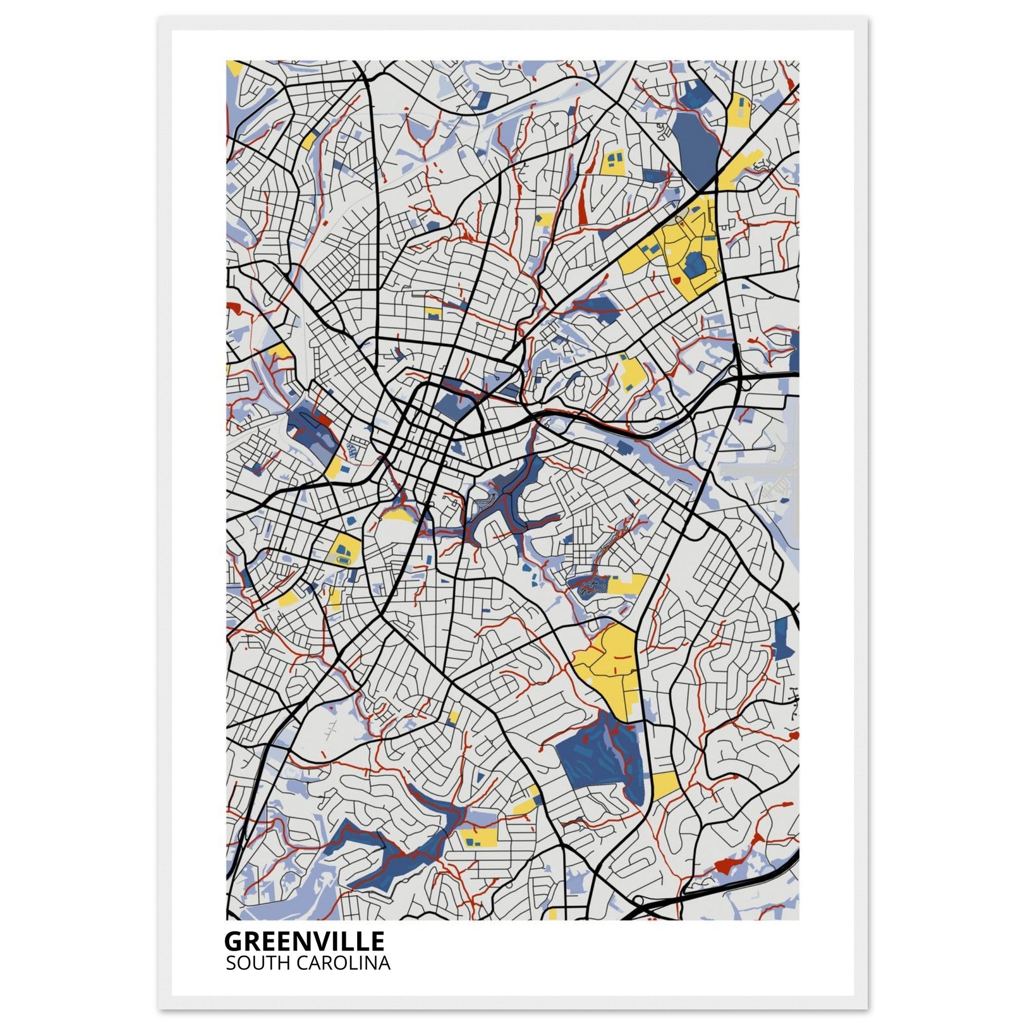 Greenville South Carolina City Map Poster | Custom Map Art Print - Ink And Atlas