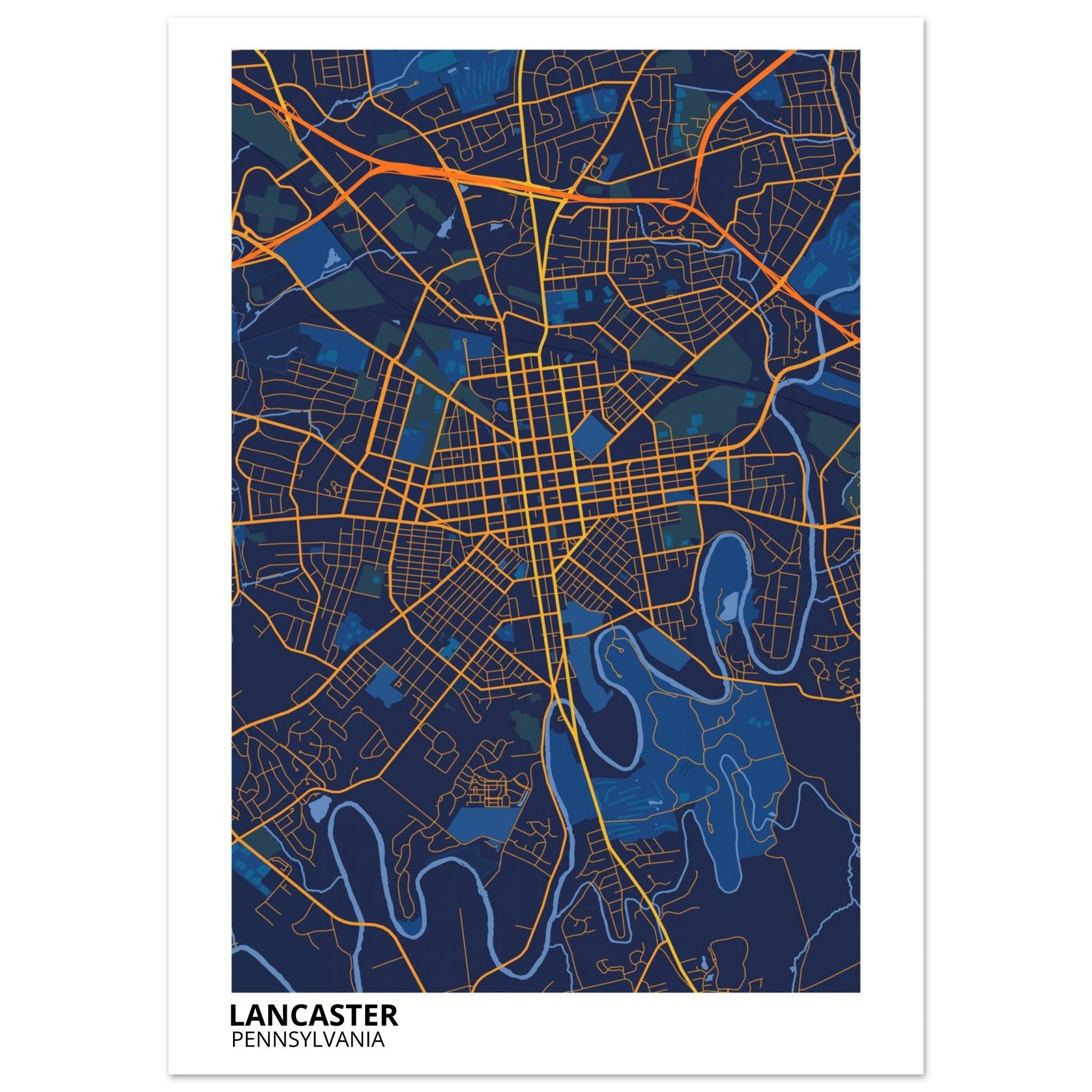 Lancaster Pennsylvania City Map Poster | Custom Map Art Print - Ink And Atlas