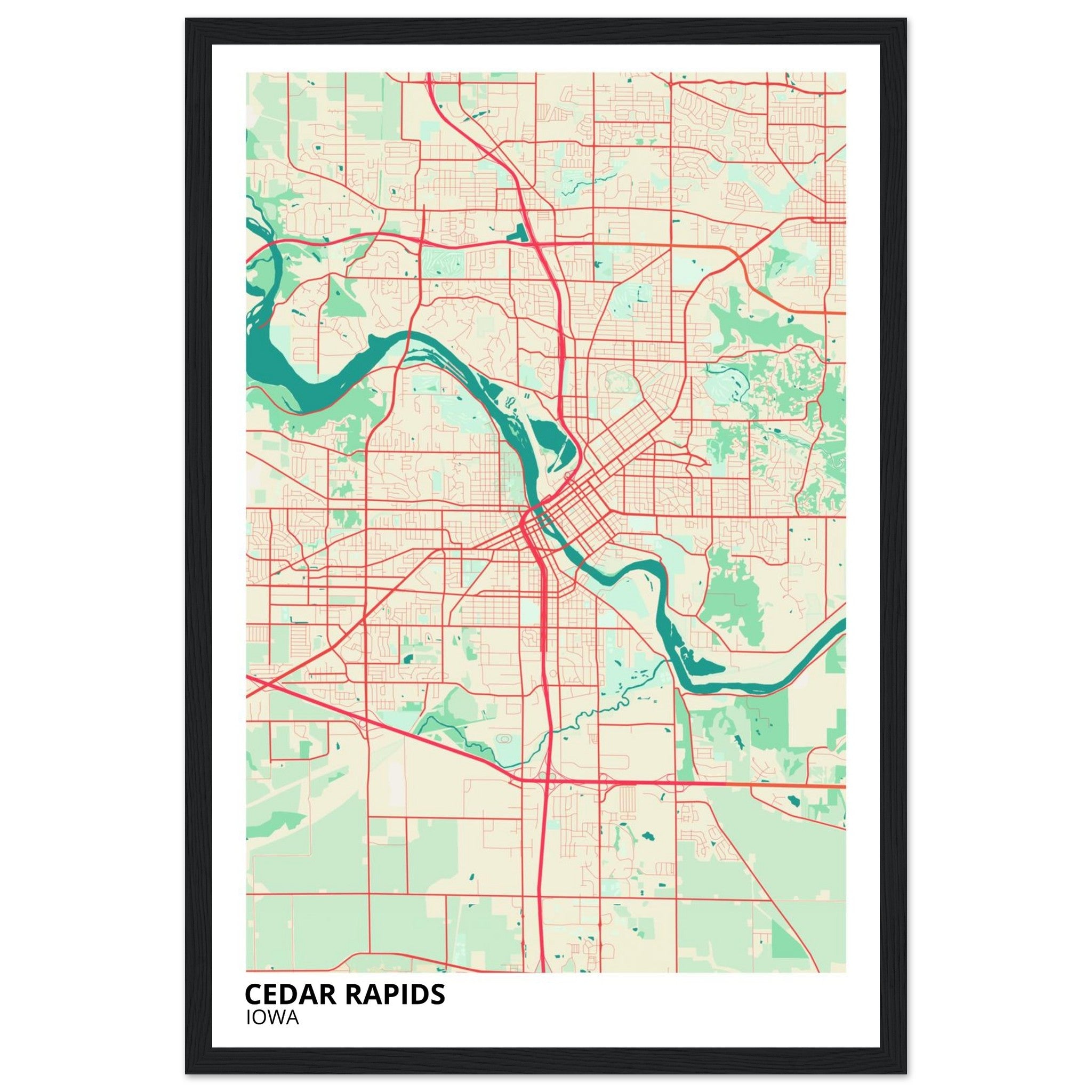 Cedar Rapids Iowa City Map Poster | Custom Map Art Print - Ink And Atlas
