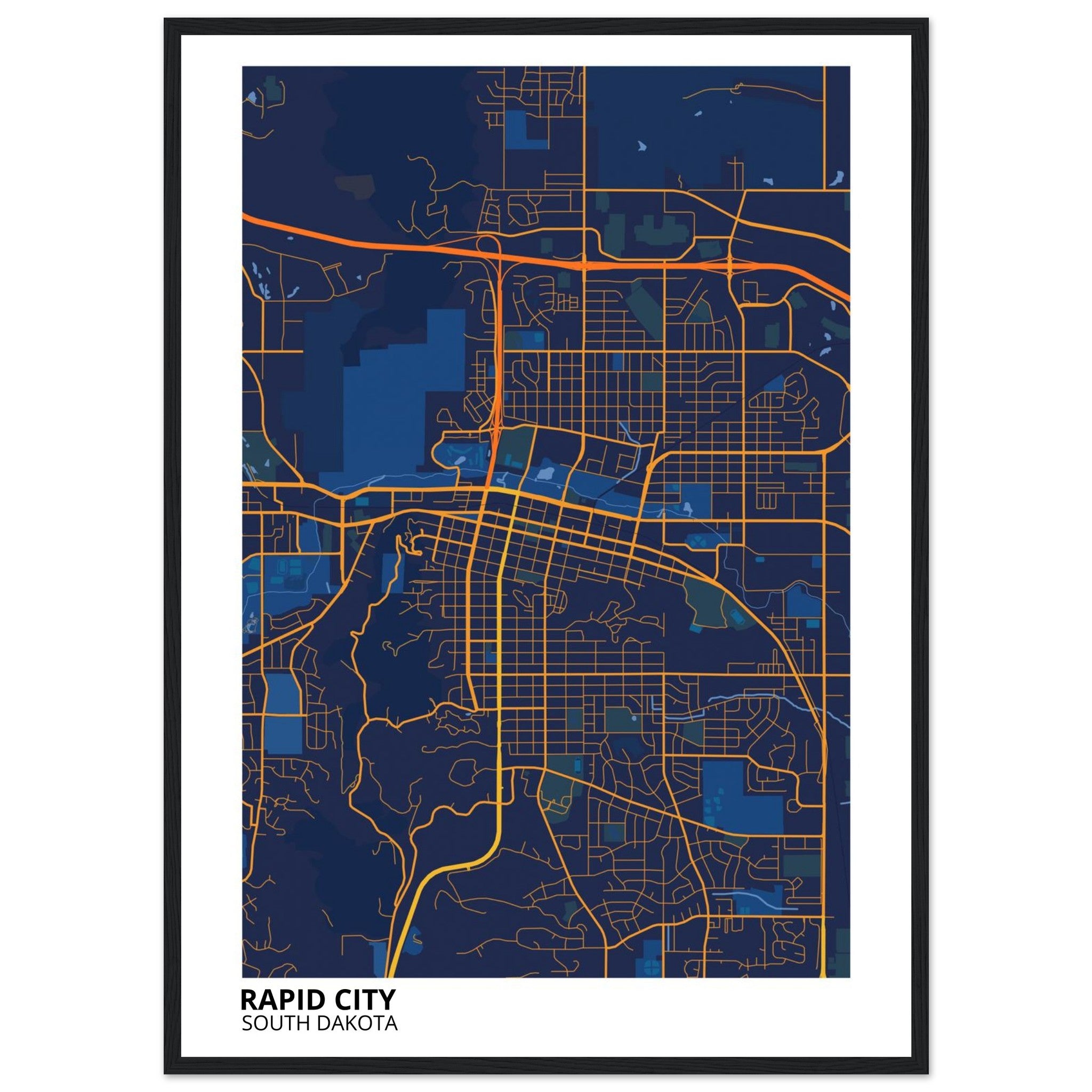 Rapid City South Dakota City Map Poster | Custom Map Art Print - Ink And Atlas
