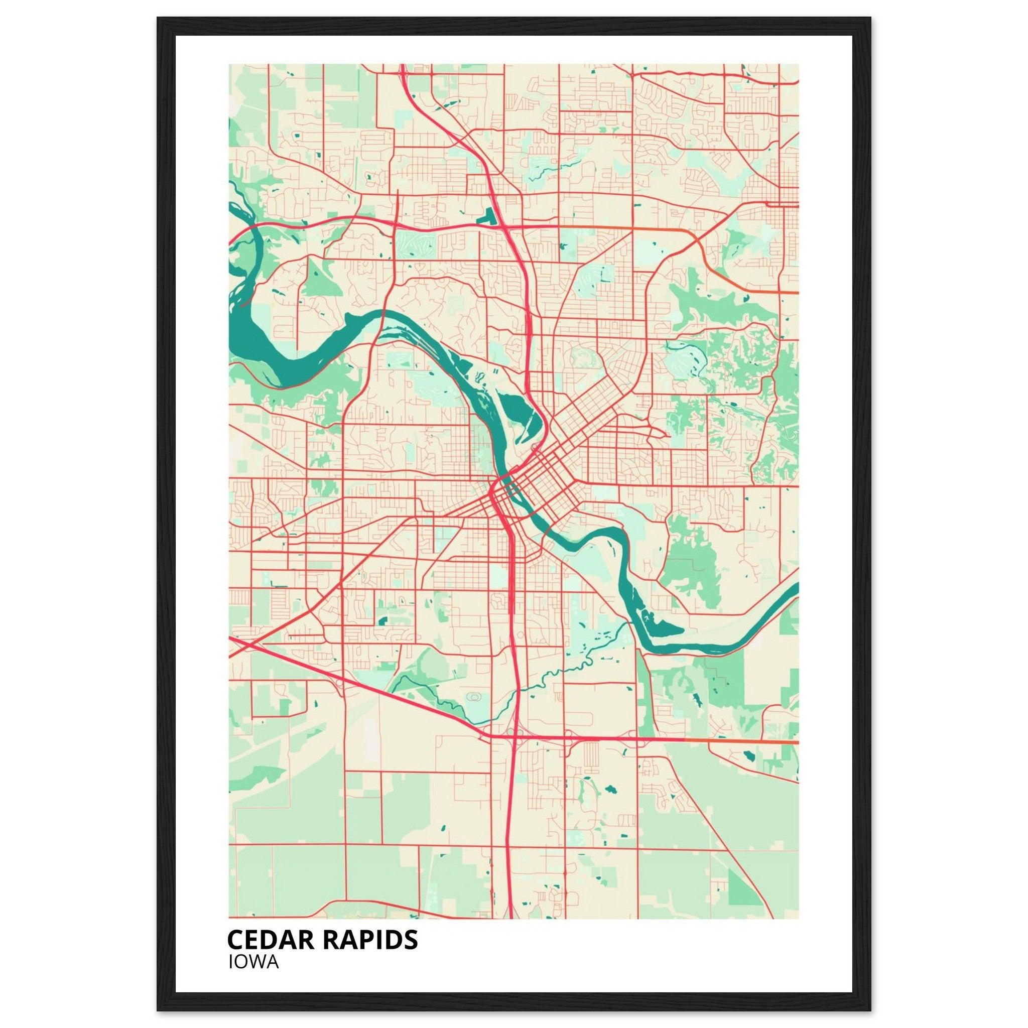 Cedar Rapids Iowa City Map Poster | Custom Map Art Print - Ink And Atlas