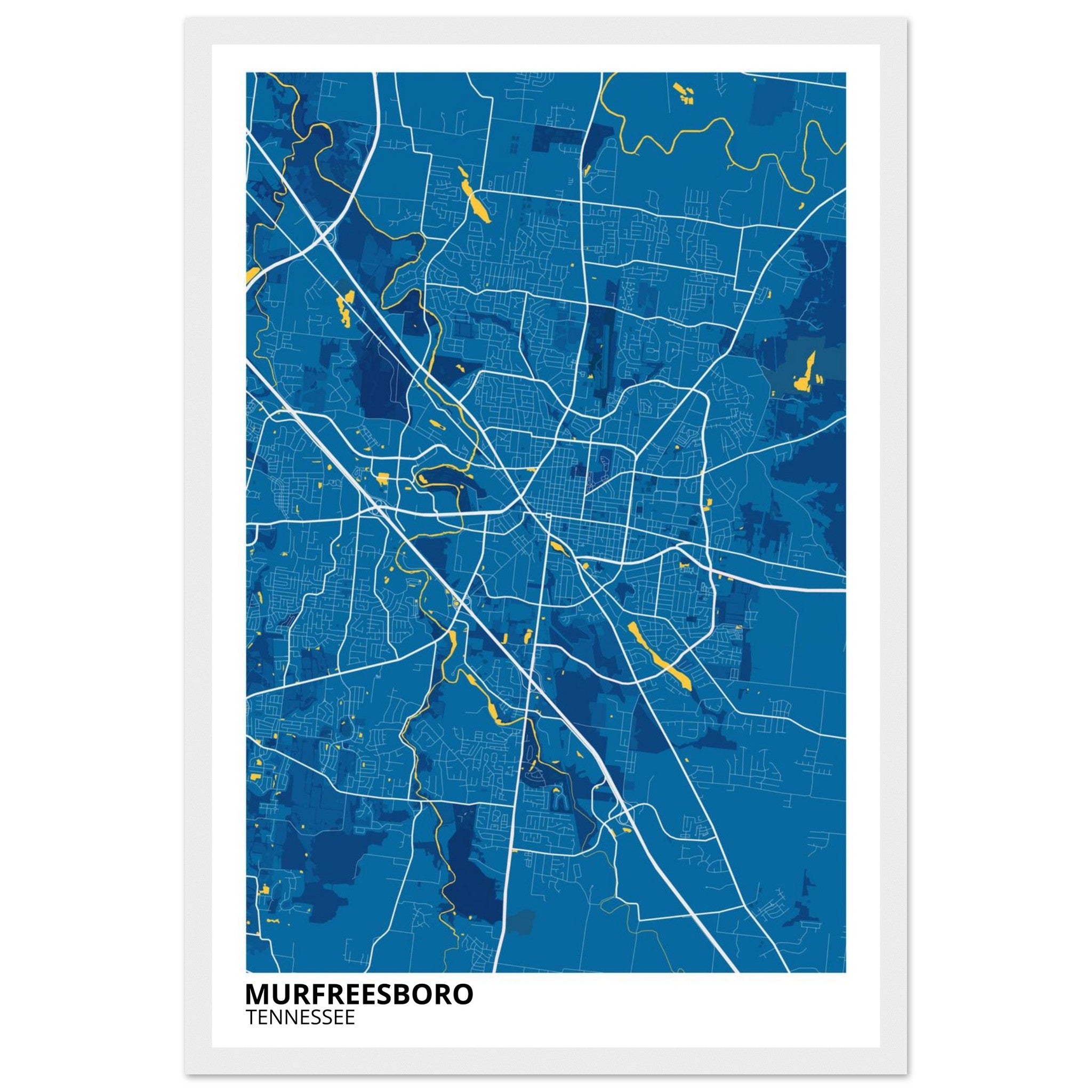 murfreesboro tennessee modern city map print