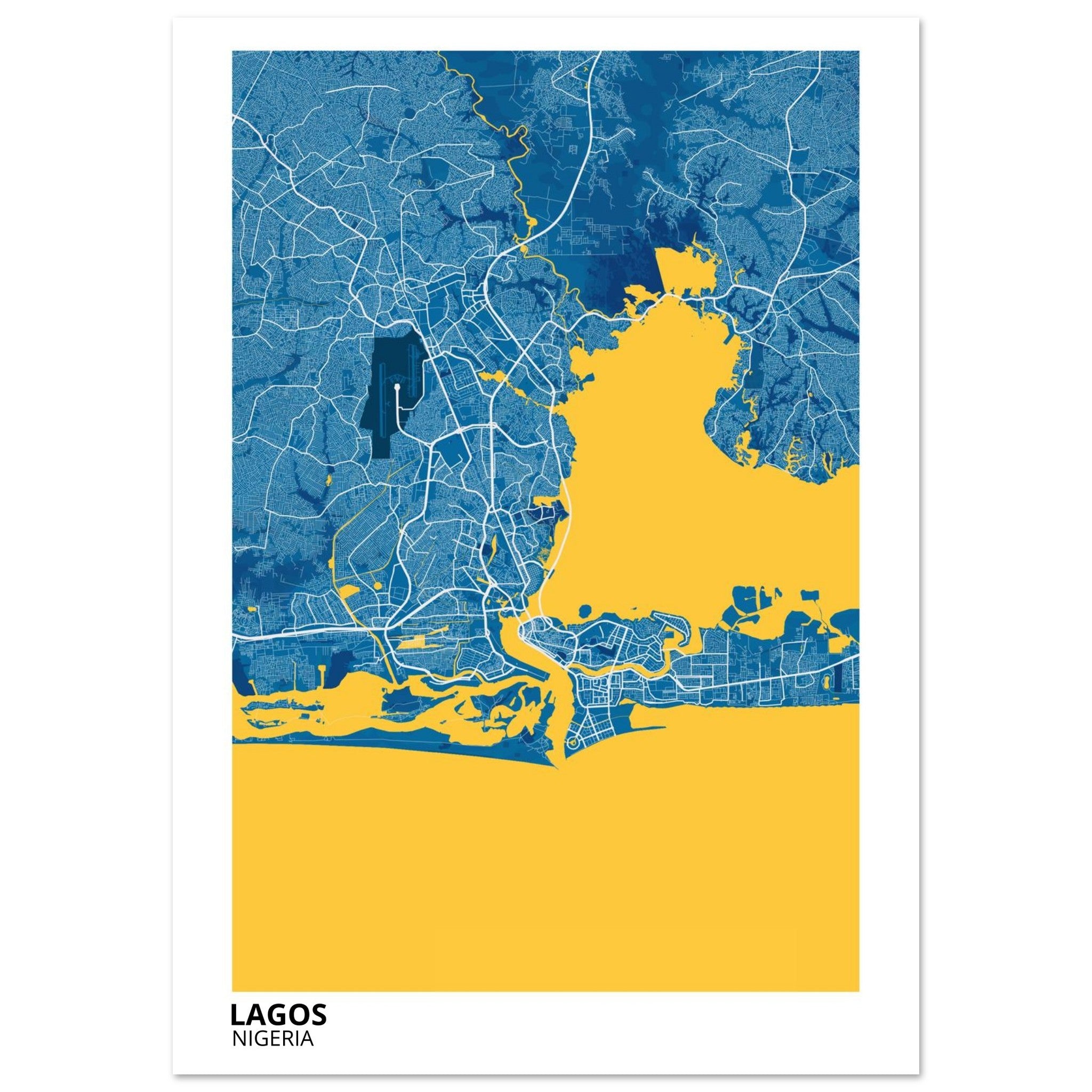 lagos nigeria map poster print