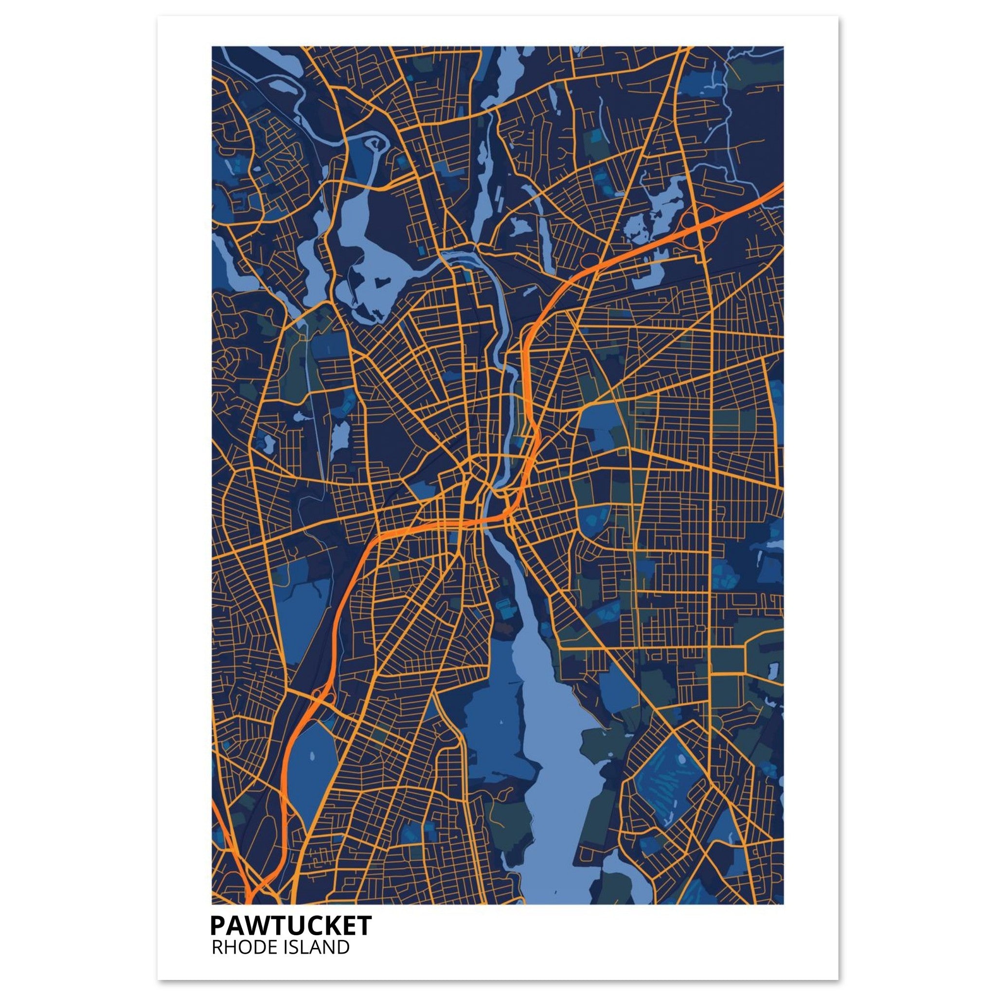 Pawtucket Rhode Island City Map Poster | Custom Map Art Print - Ink And Atlas