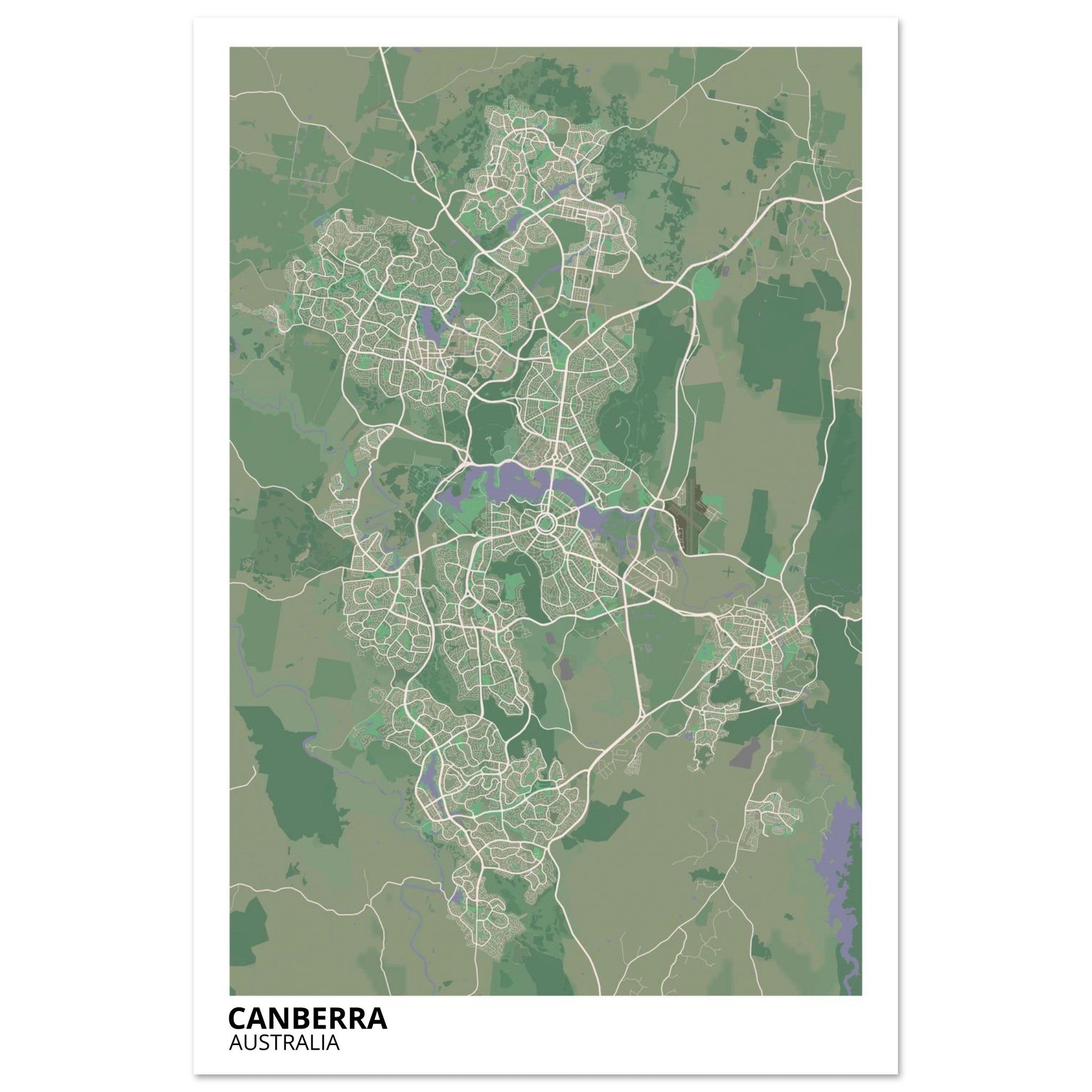 Canberra Australia City Map Poster | Custom Map Art Print - Ink And Atlas