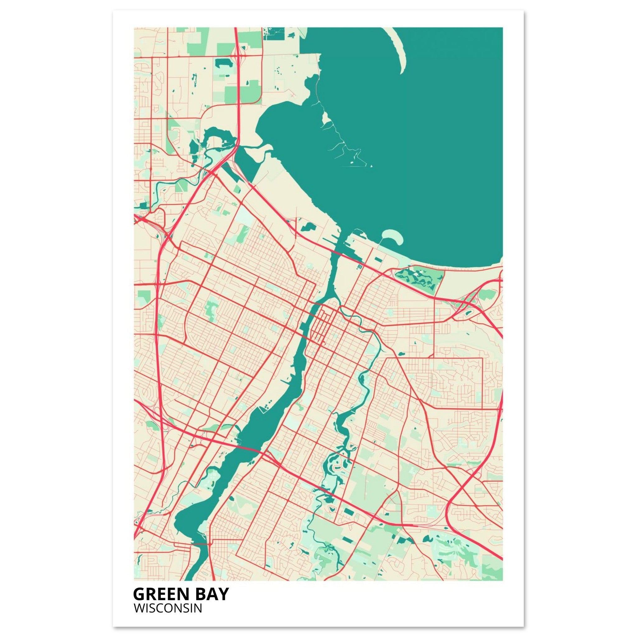 Green Bay Wisconsin City Map Poster | Custom Map Art Print - Ink And Atlas