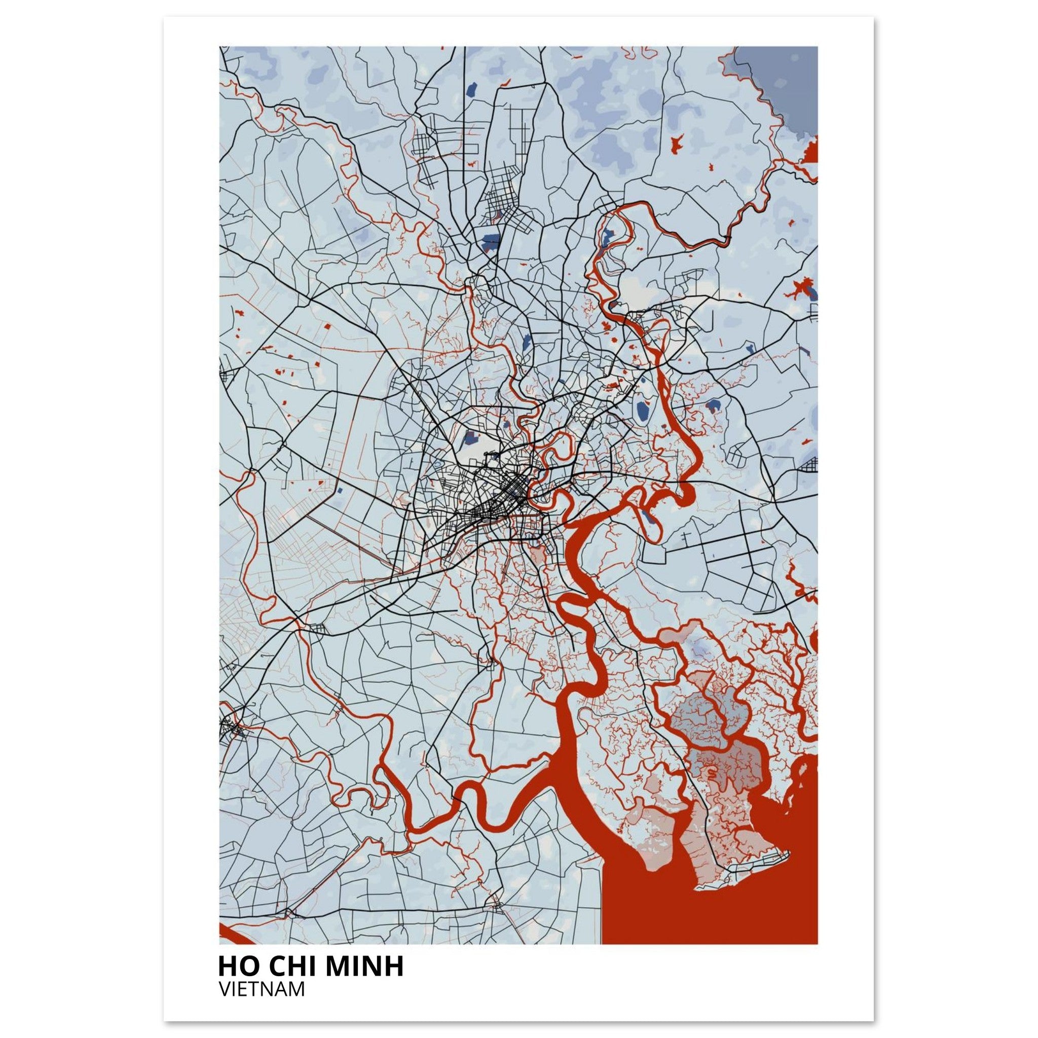 ho chi minh vietnam map poster print
