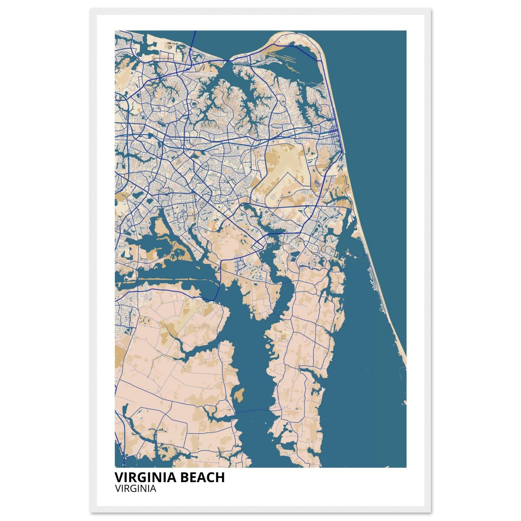 virginia beach map poster print