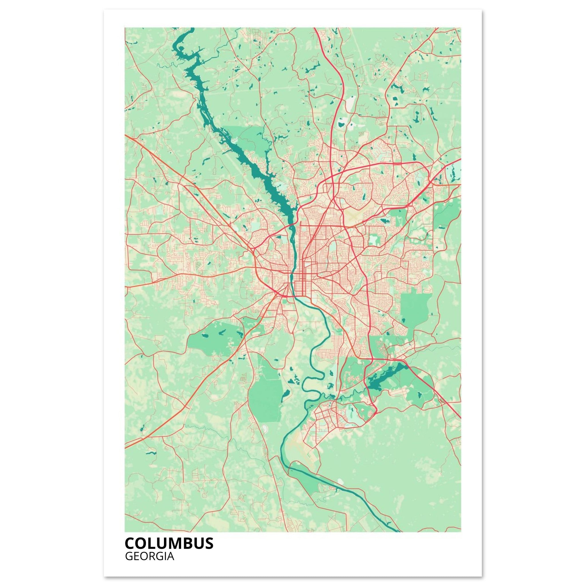 Columbus Georgia City Map Poster | Custom Map Art Print - Ink And Atlas