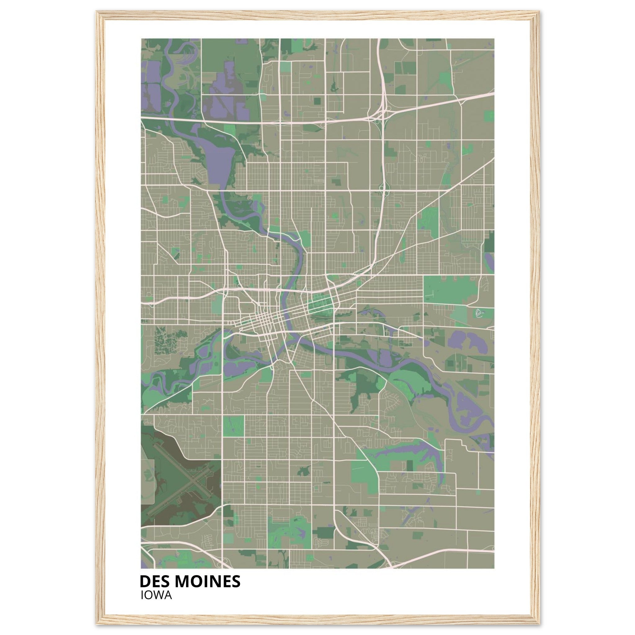 des moines map poster print
