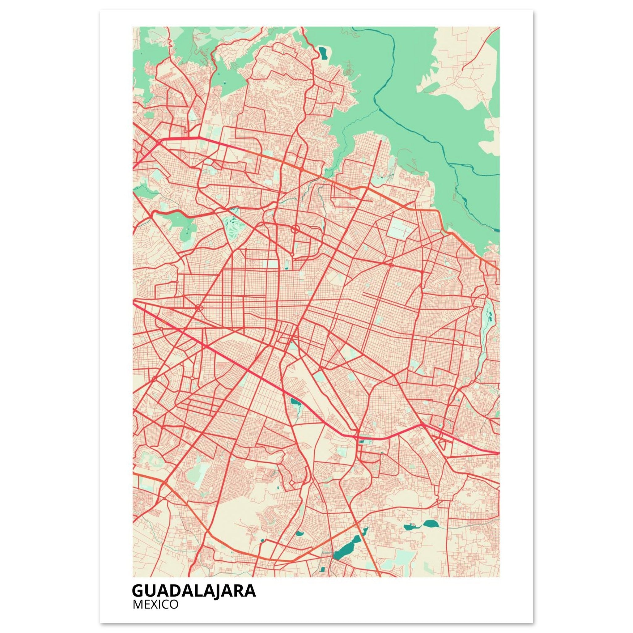 Guadalajara Mexico City Map Poster | Custom Map Art Print - Ink And Atlas