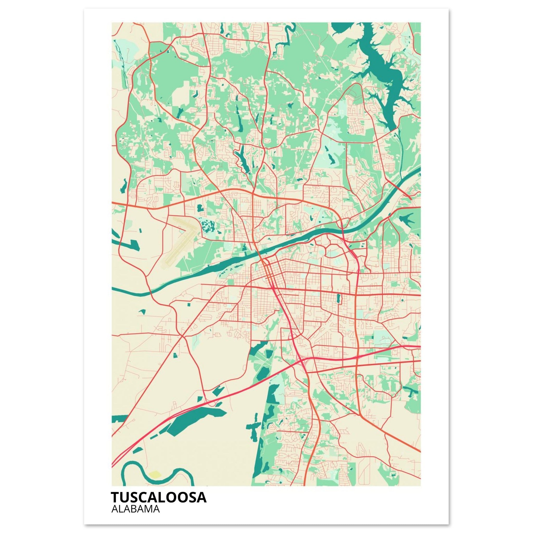 Tuscaloosa Alabama City Map Poster | Custom Map Art Print - Ink And Atlas