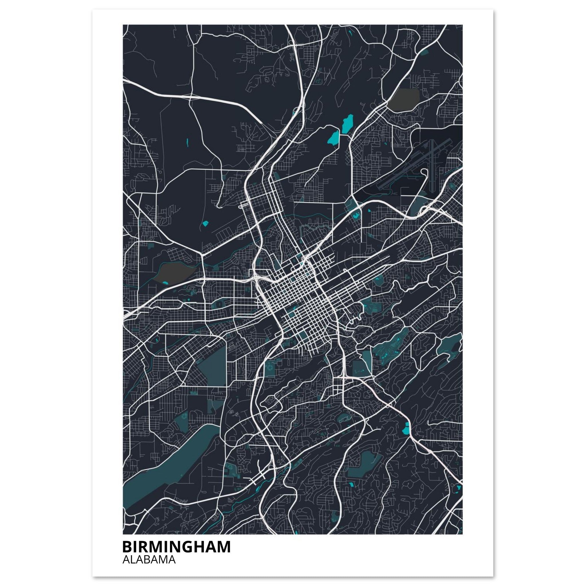 birmingham map poster print
