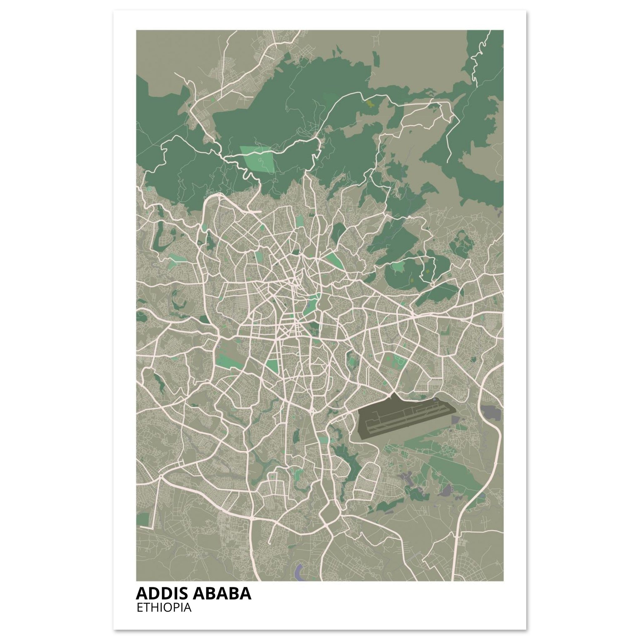 Addis Ababa Ethiopia City Map Poster | Custom Map Art Print - Ink And Atlas