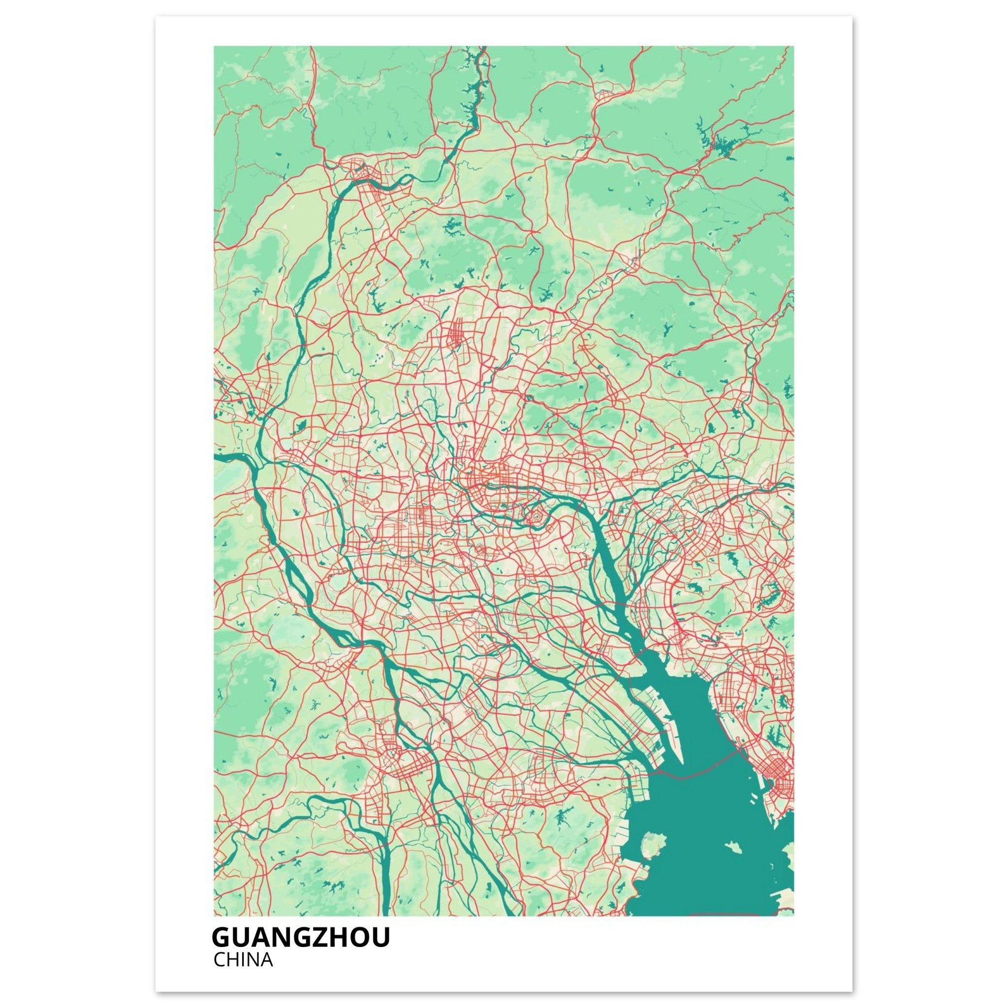guangzhou china map poster print