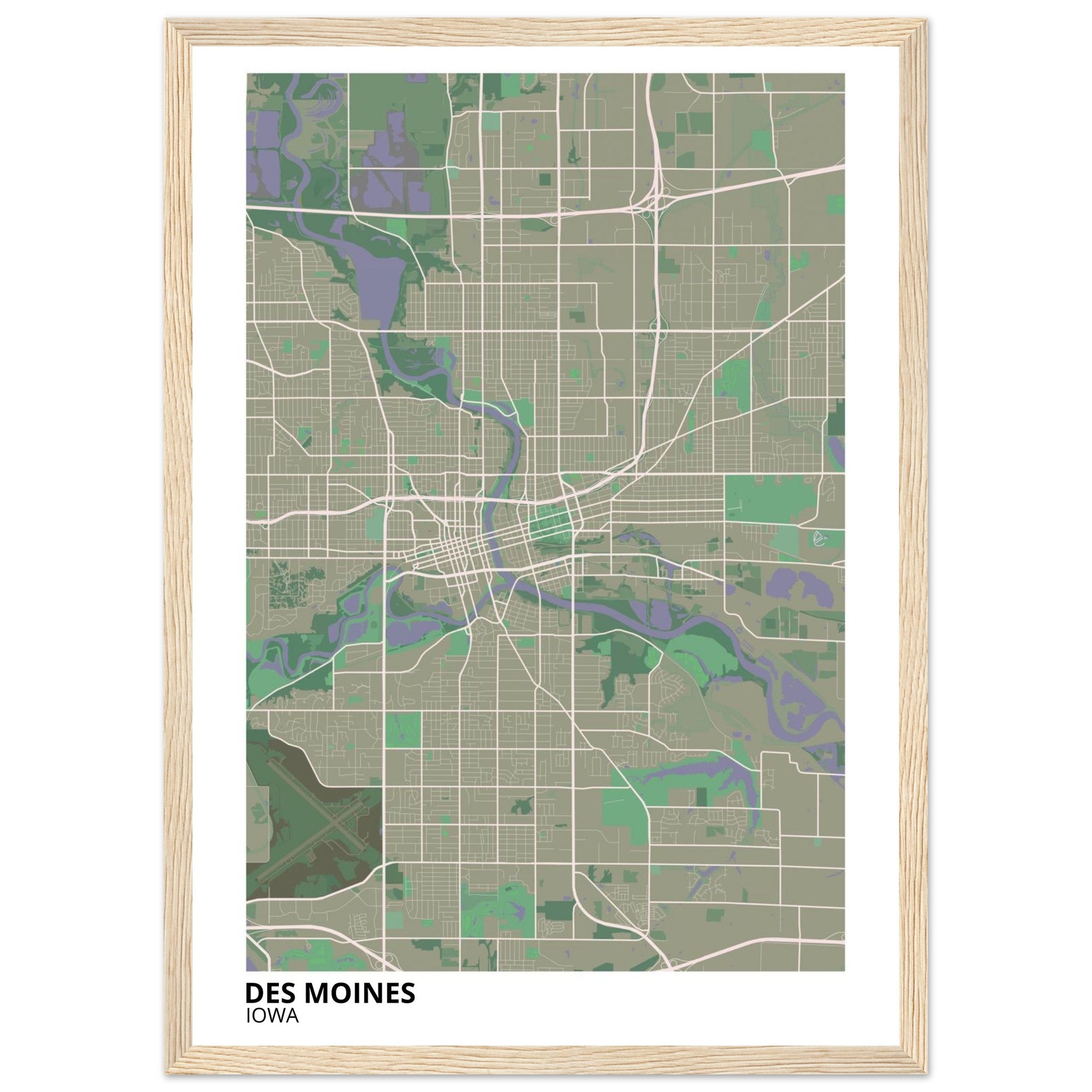 des moines map poster print